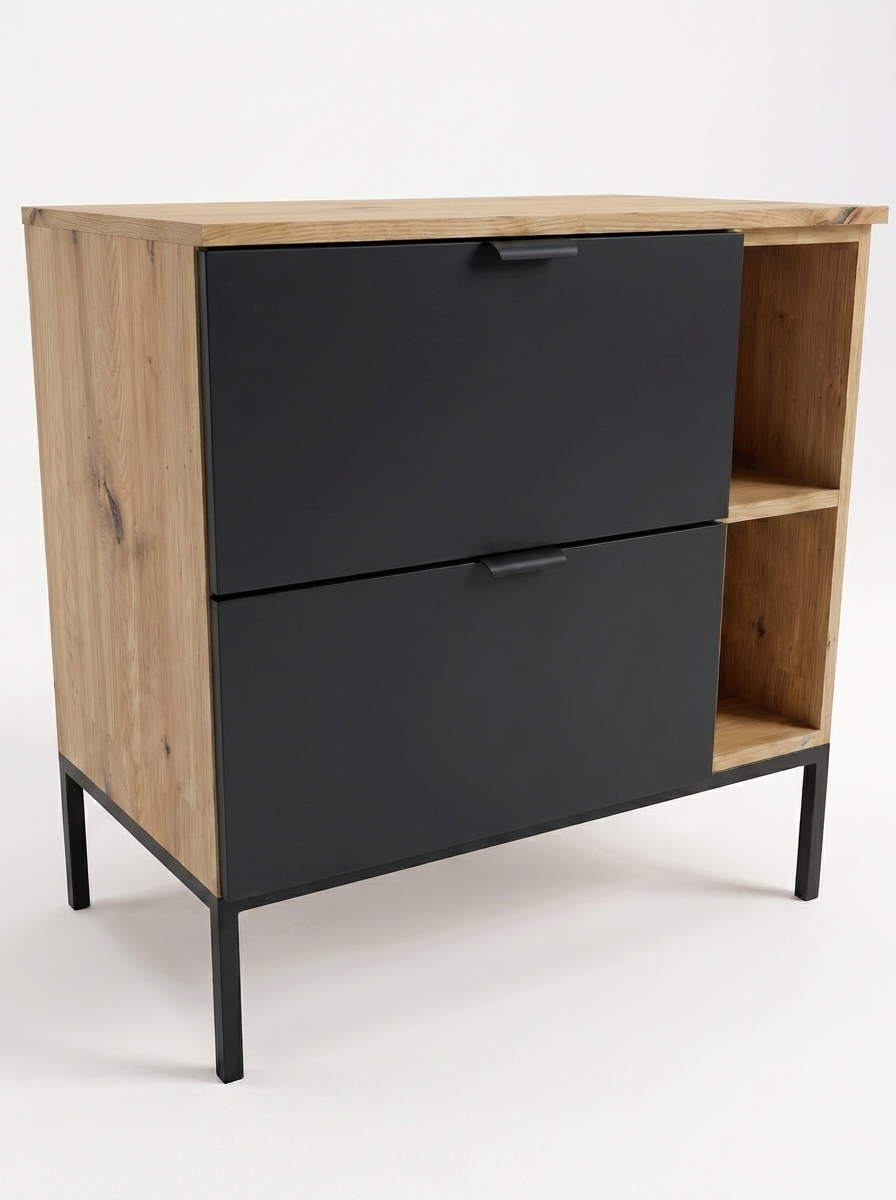 Szafka pod umywalkę na stelażu 80 cm z regałem Orio - Czarny/Dąb artisan