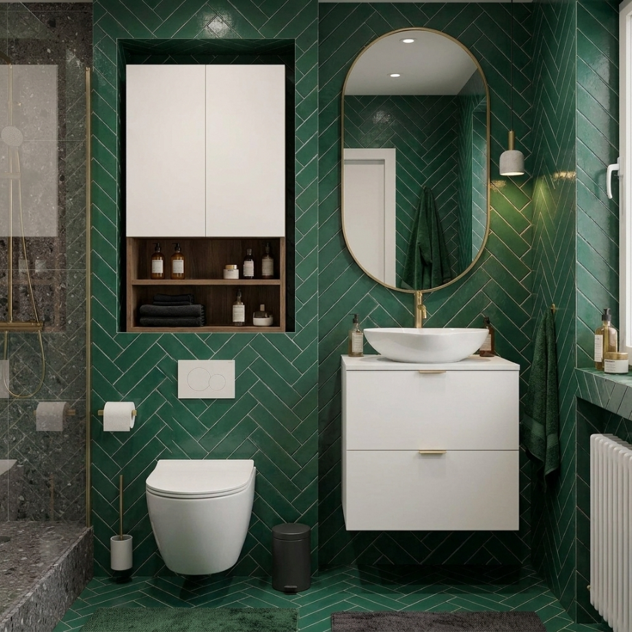 Szafka łazienkowa wisząca 60 cm nad geberit Orio - Biała/Dąb artisan