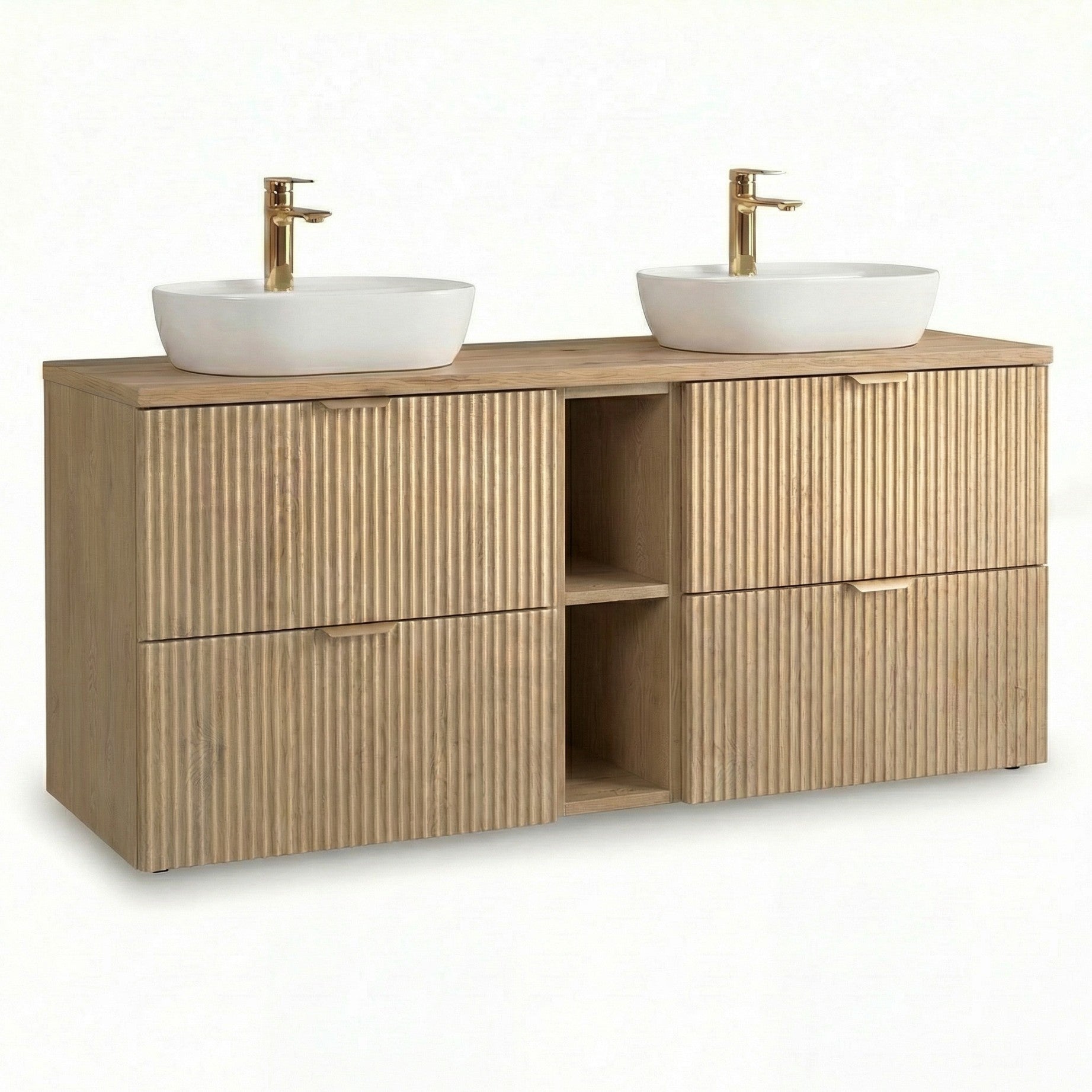 Zestaw mebli łazienkowych: Szafka pod umywalkę z umywalkami 140 cm Dąb Cremona Willy