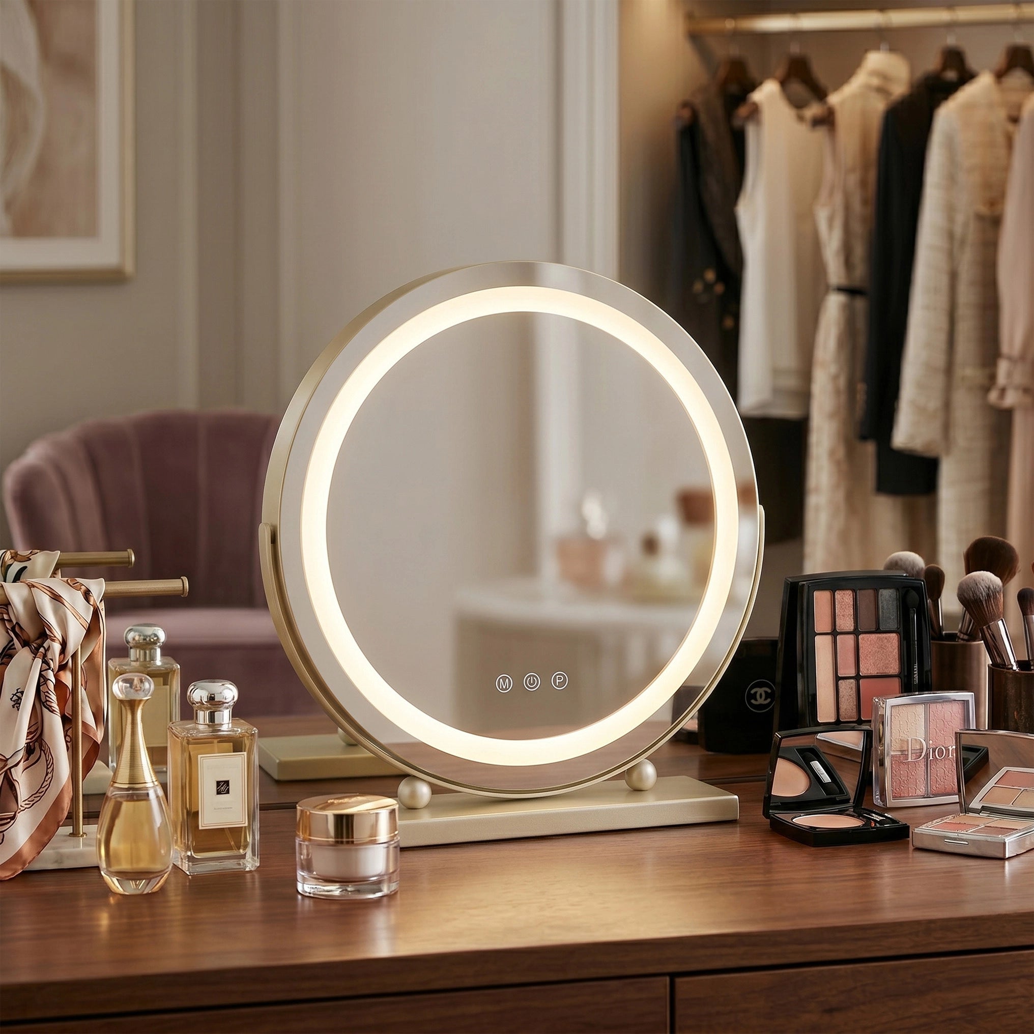 Lustro do make-upu LED - 40 cm Złoto
