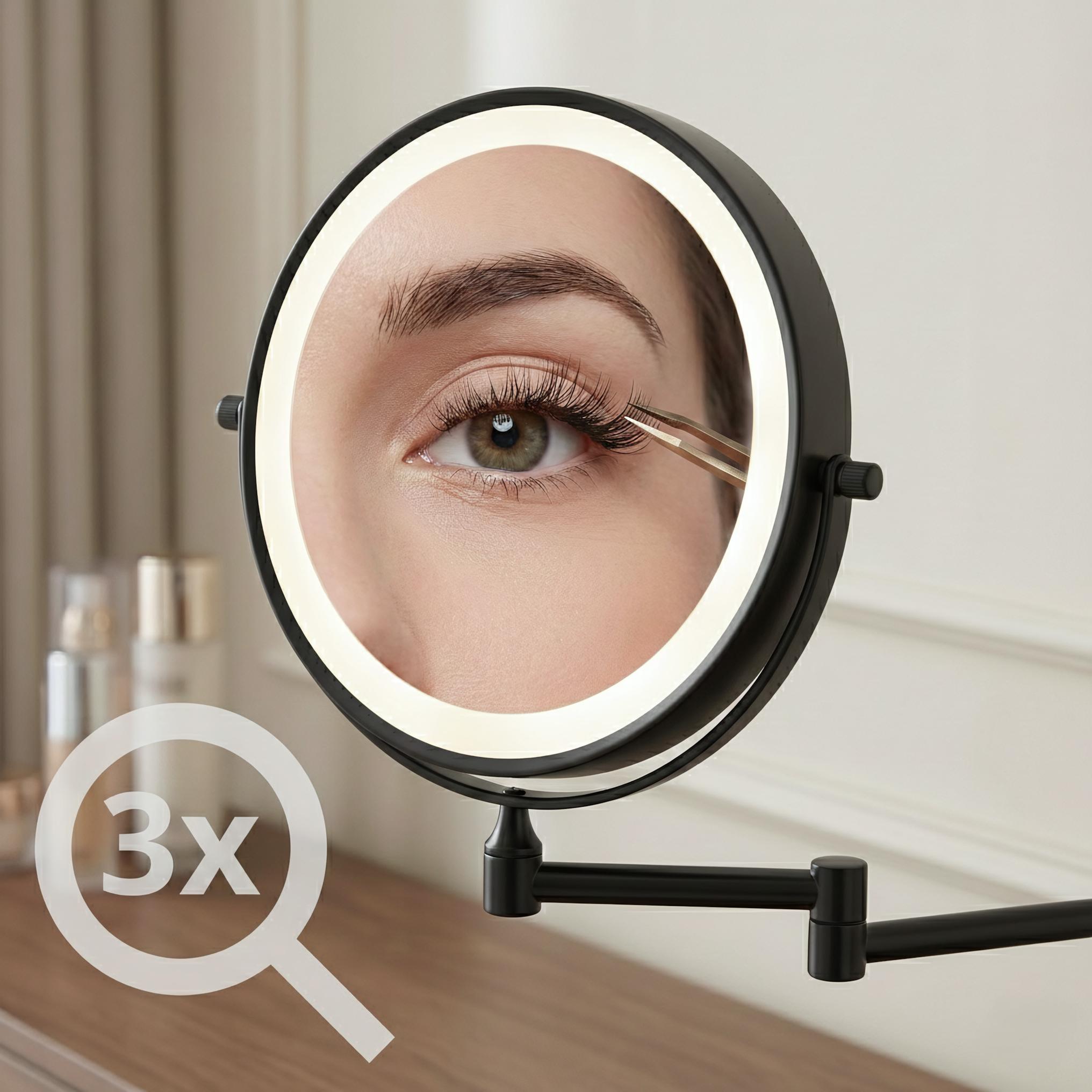 Lustro ścienne dwustronne kosmetyczne LED Glow - Czarne