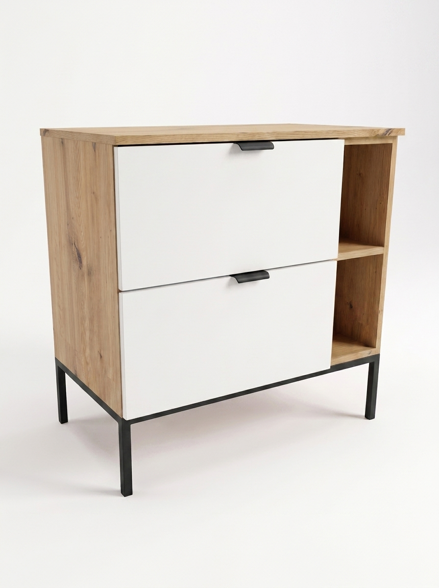 Szafka pod umywalkę na stelażu 80 cm z regałem Orio - Biały/Dąb artisan