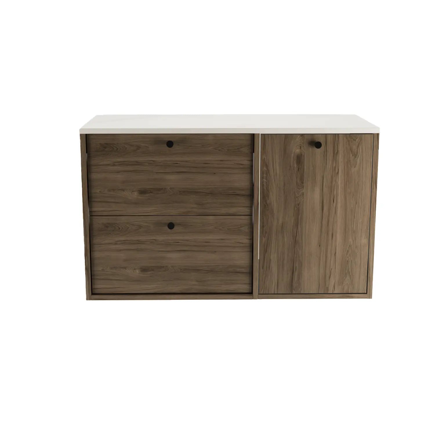 Szafka pod umywalkę 100 cm z koszem na pranie Belino - Ciemny Orzech/Marmur Bianco blat