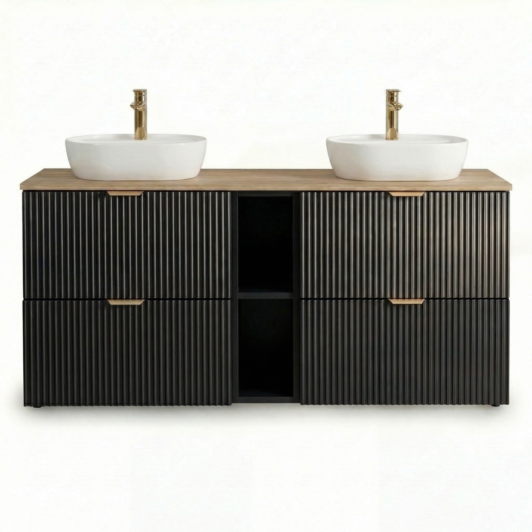 Zestaw mebli łazienkowych: Szafka pod umywalkę z umywalkami 140 cm Czarny Willy