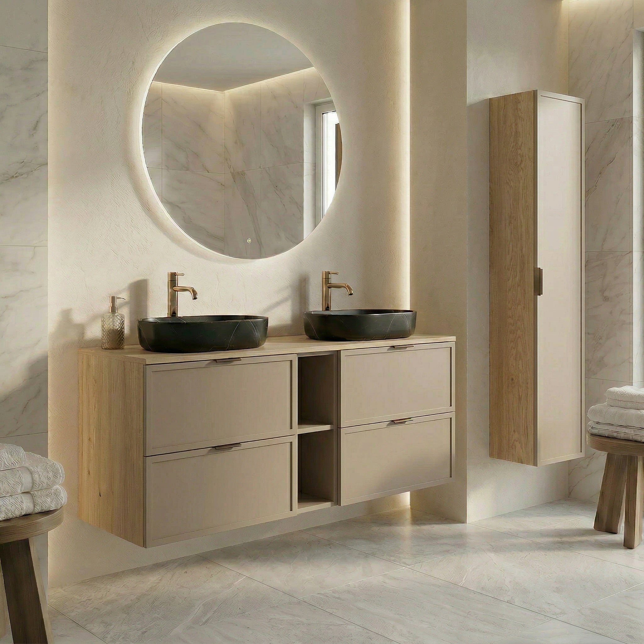 Szafka pod umywalkę z regałem 140 cm Roma - Kaszmir/Dąb Cremona