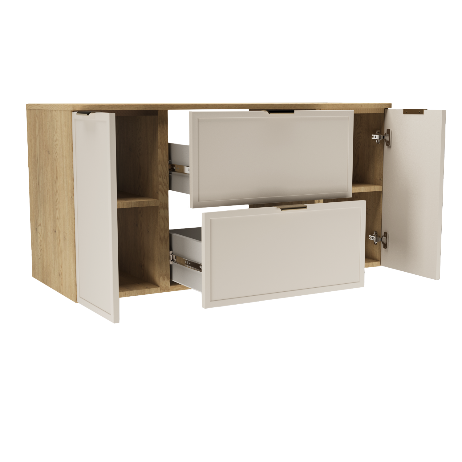 Szafka pod umywalkę z drzwiami i szufladami 120 cm Roma - Kaszmir/Dąb Cremona