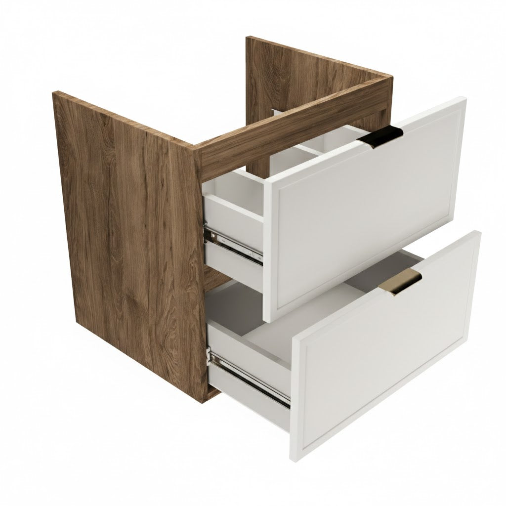 Szafka pod umywalkę z szufladami 60 cm Roma - Biały/Ciemny Orzech
