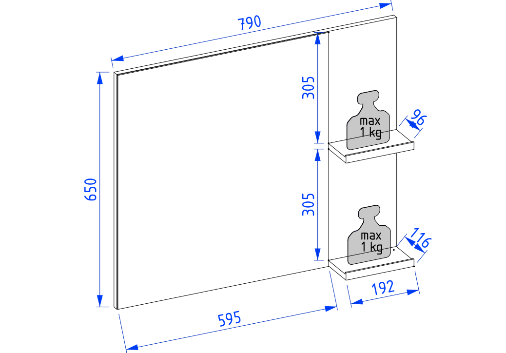 Lustro 80cm 2 x półka drewniana Elite antracyt
