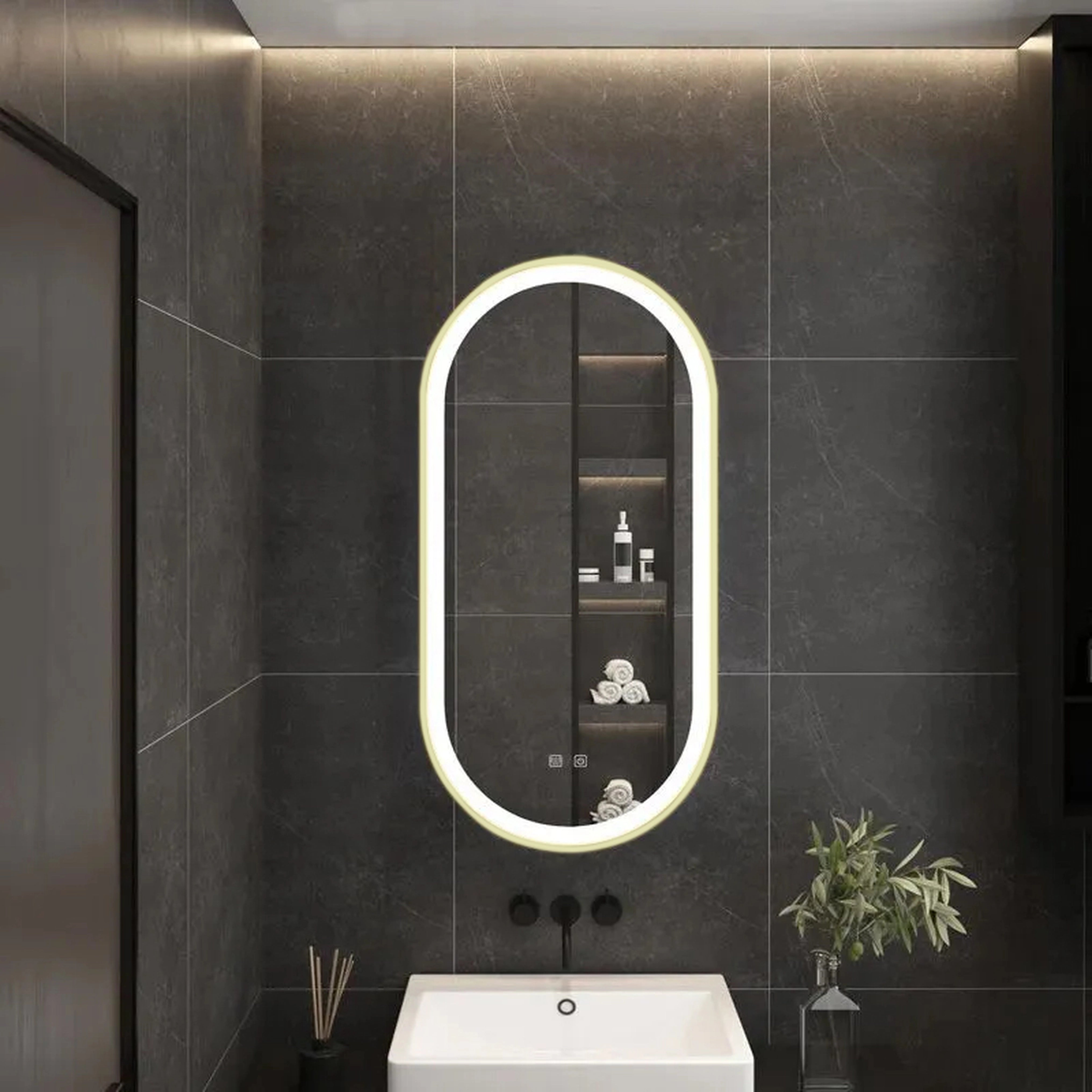 Lustro ścienne LED OVL 50x100 cm - Złote