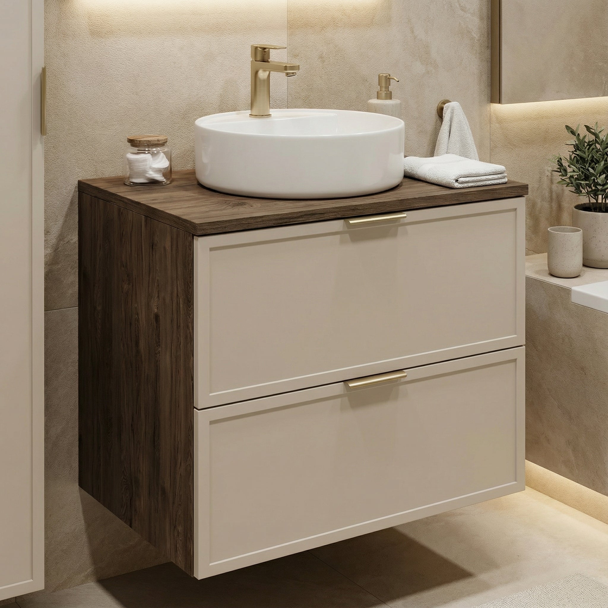 Szafka pod umywalkę z szufladami 60 cm Roma - Kaszmir/Ciemny Orzech