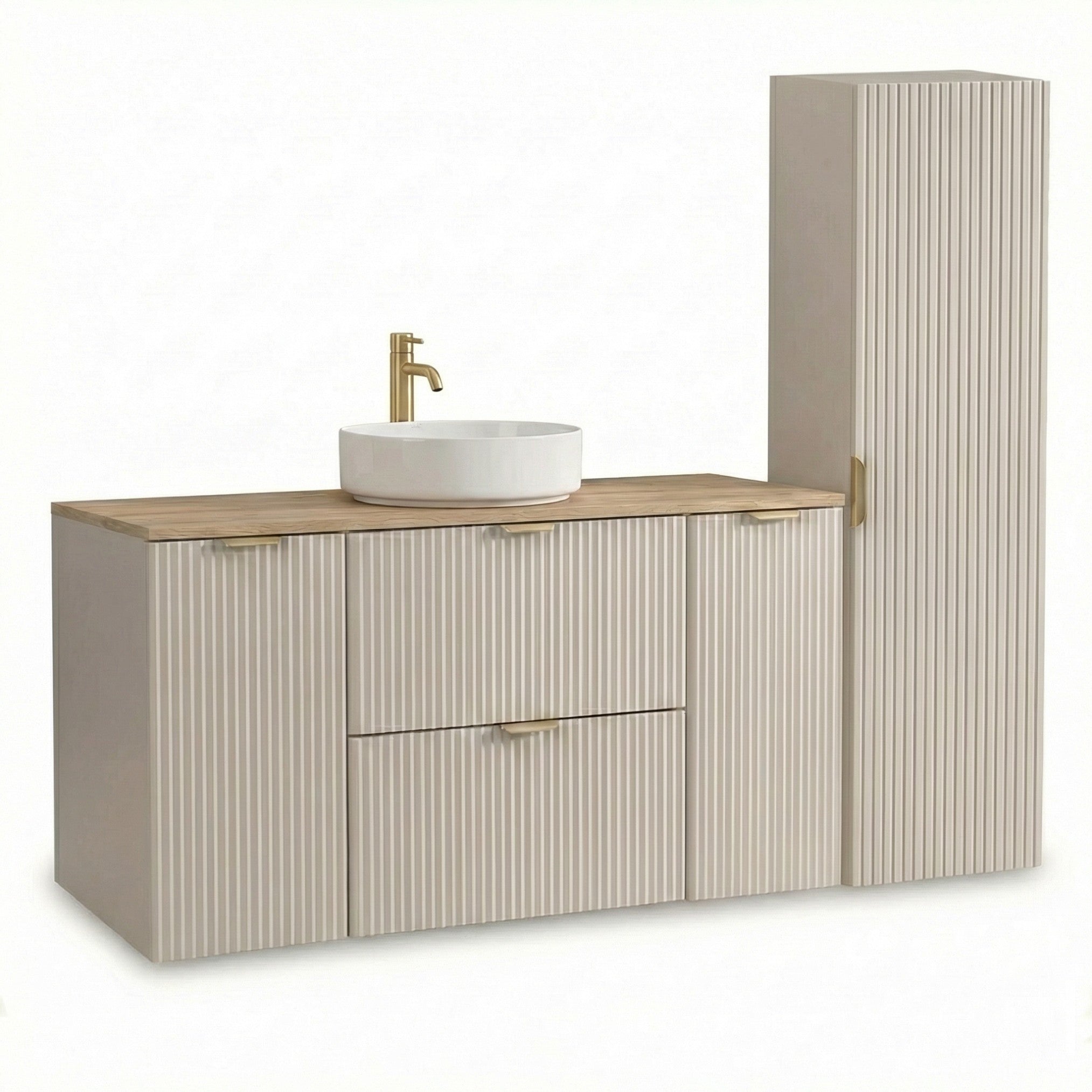 Zestaw mebli łazienkowych: Szafka pod umywalkę 120 cm z umywalką i słupkiem 120 cm Kaszmir Willy