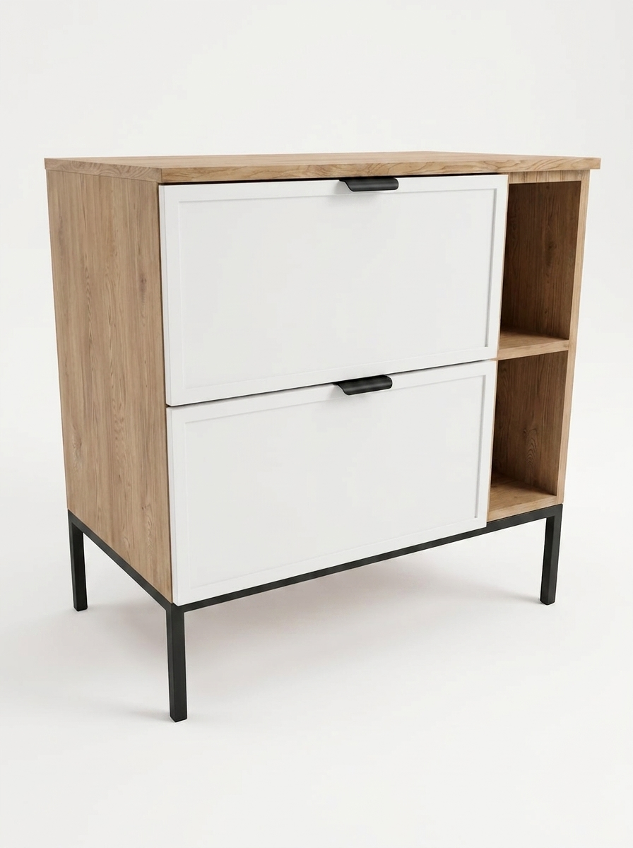 Szafka pod umywalkę na stelażu 80 cm z regałem Roma - Biały/Dąb Cremona