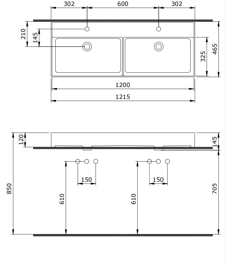 Umywalka z marmuru syntetycznego 120 cm Prime biała