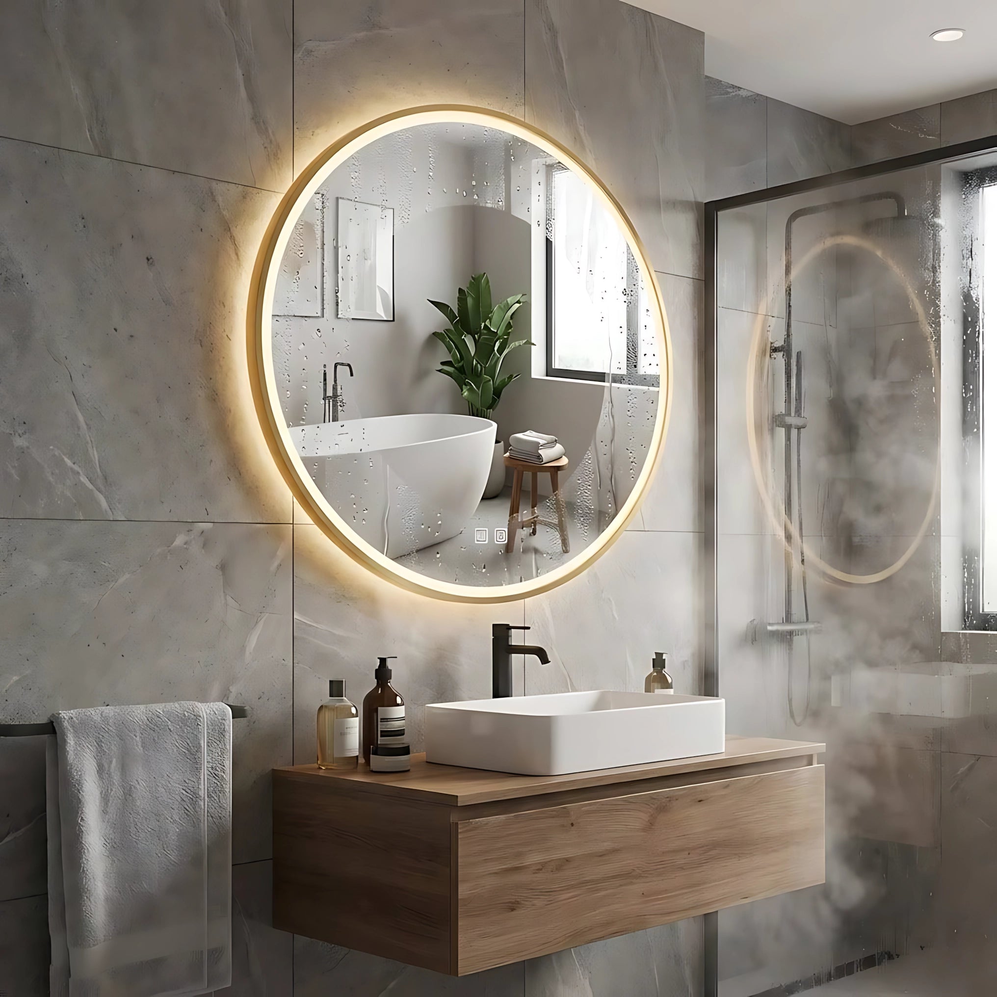 Lustro ścienne LED MMJ - 50 cm złoto szczotkowane