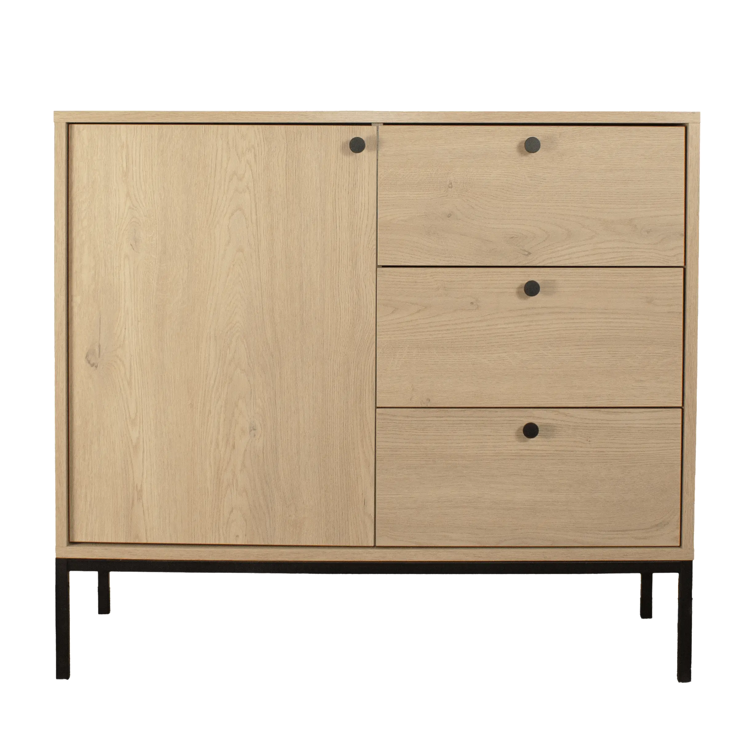 Komoda wąska 100 cm, 1 drzwi, 3 szuflady, na metalowym stelażu Dąb Cremona Gaja