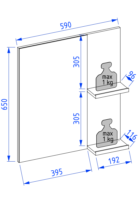 Lustro 60 cm, 2x półka drewniana Elite antracyt