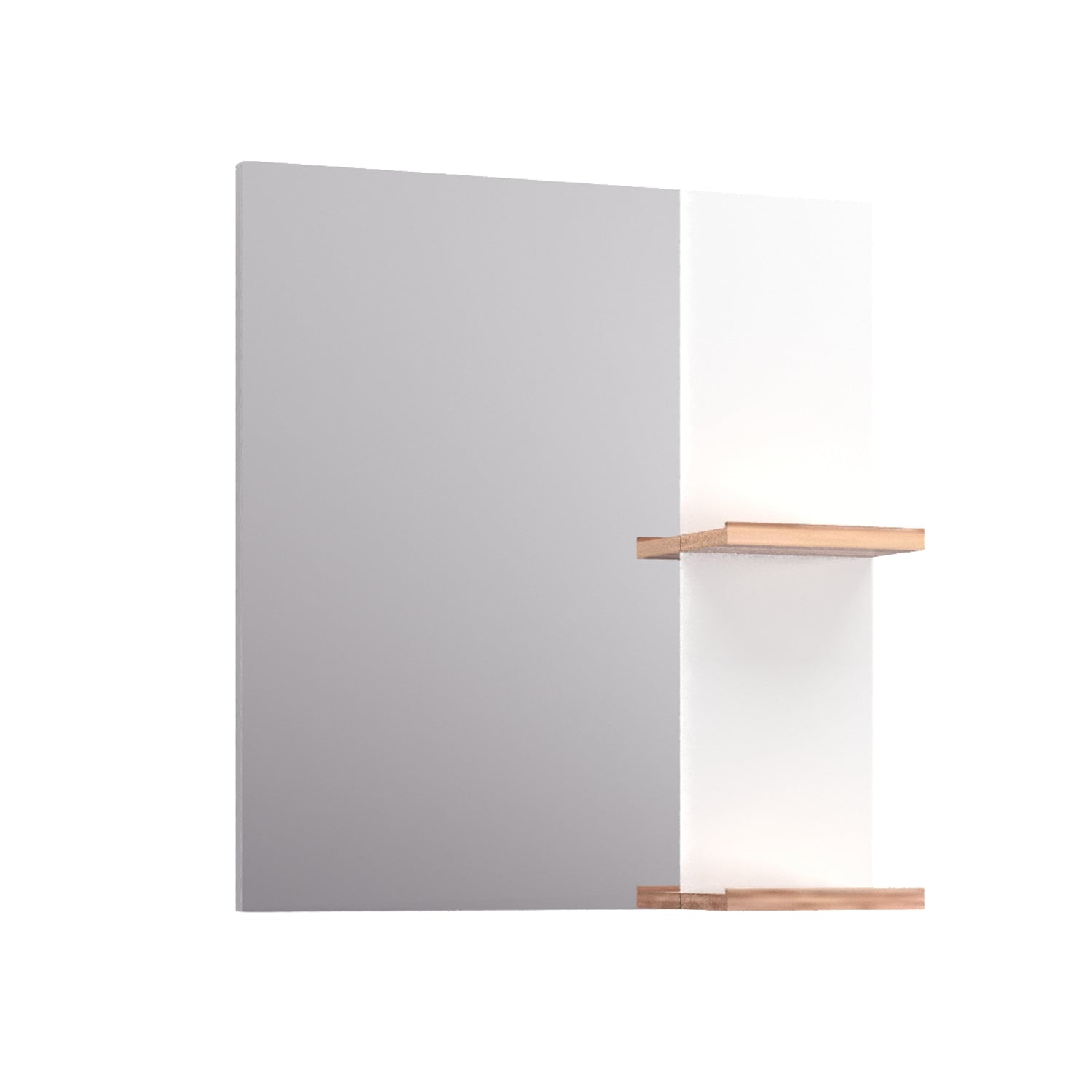 Lustro 60 cm, 2x półka drewniana Elite biały połysk