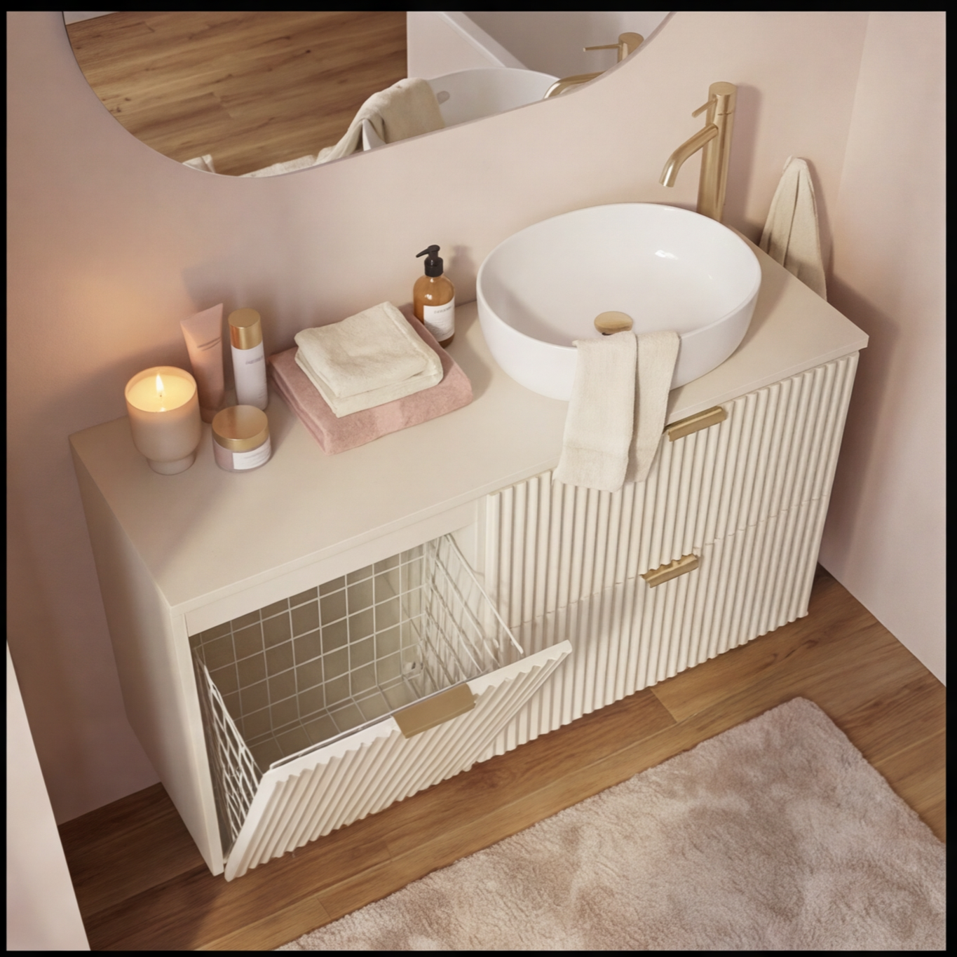 Szafka pod umywalkę z koszem na pranie 100 cm Willy - Kaszmir