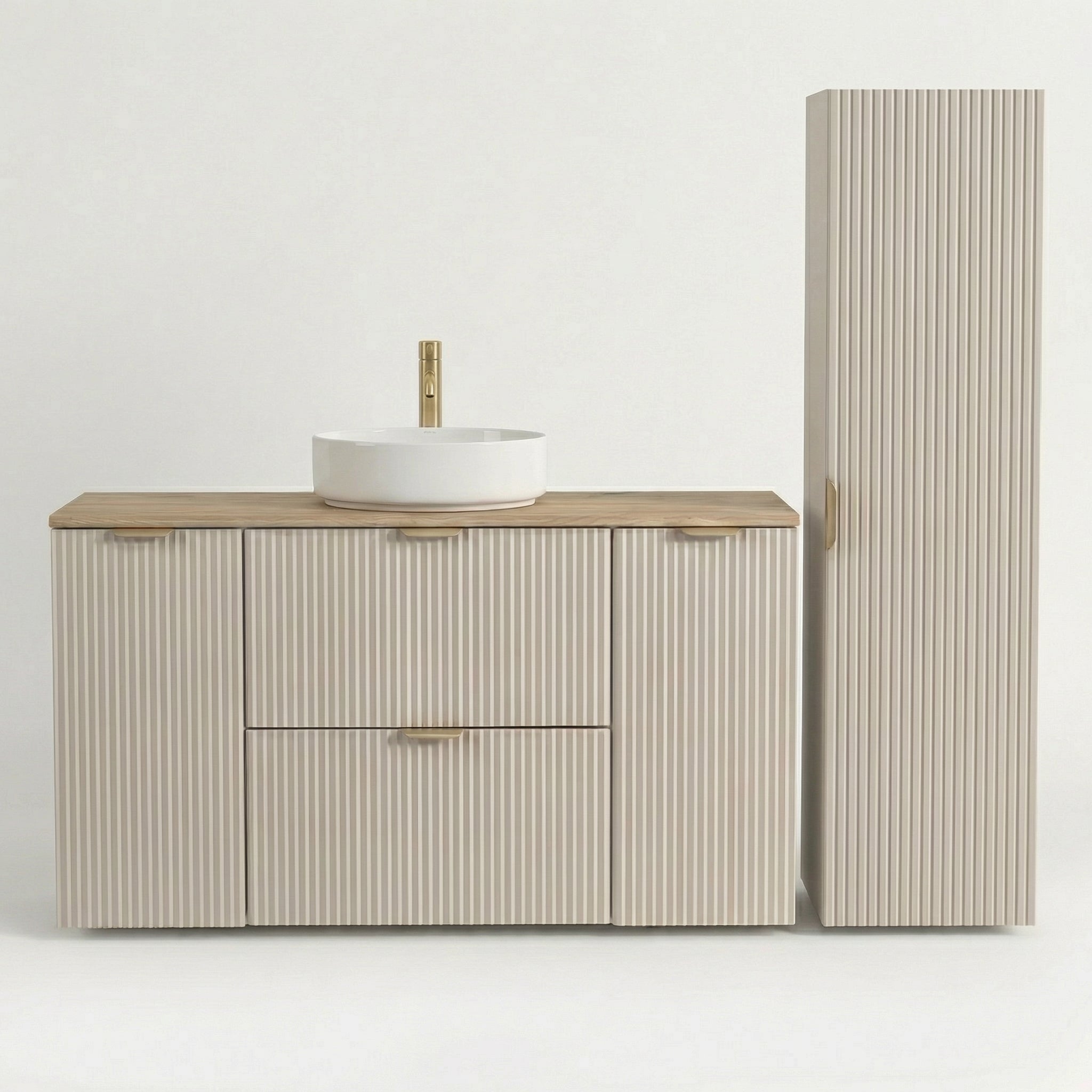 Zestaw mebli łazienkowych: Szafka pod umywalkę 120 cm z umywalką i słupkiem 120 cm Kaszmir Willy