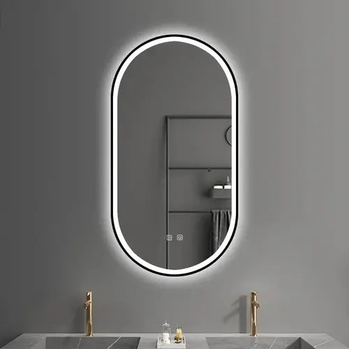 Lustro ścienne LED OVL Czarne - 50x100 cm