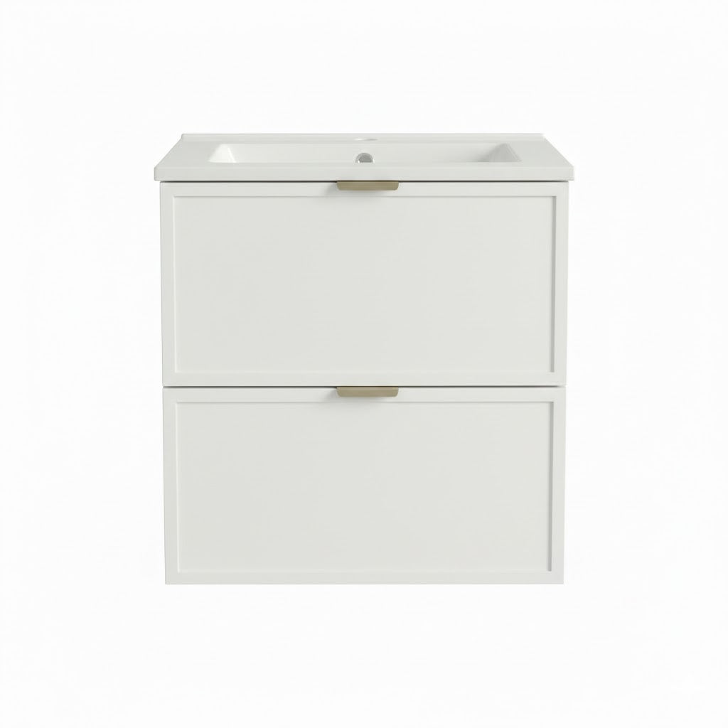 Szafka pod umywalkę z szufladami z umywalką 60 cm Roma - Biały/Dąb Cremona