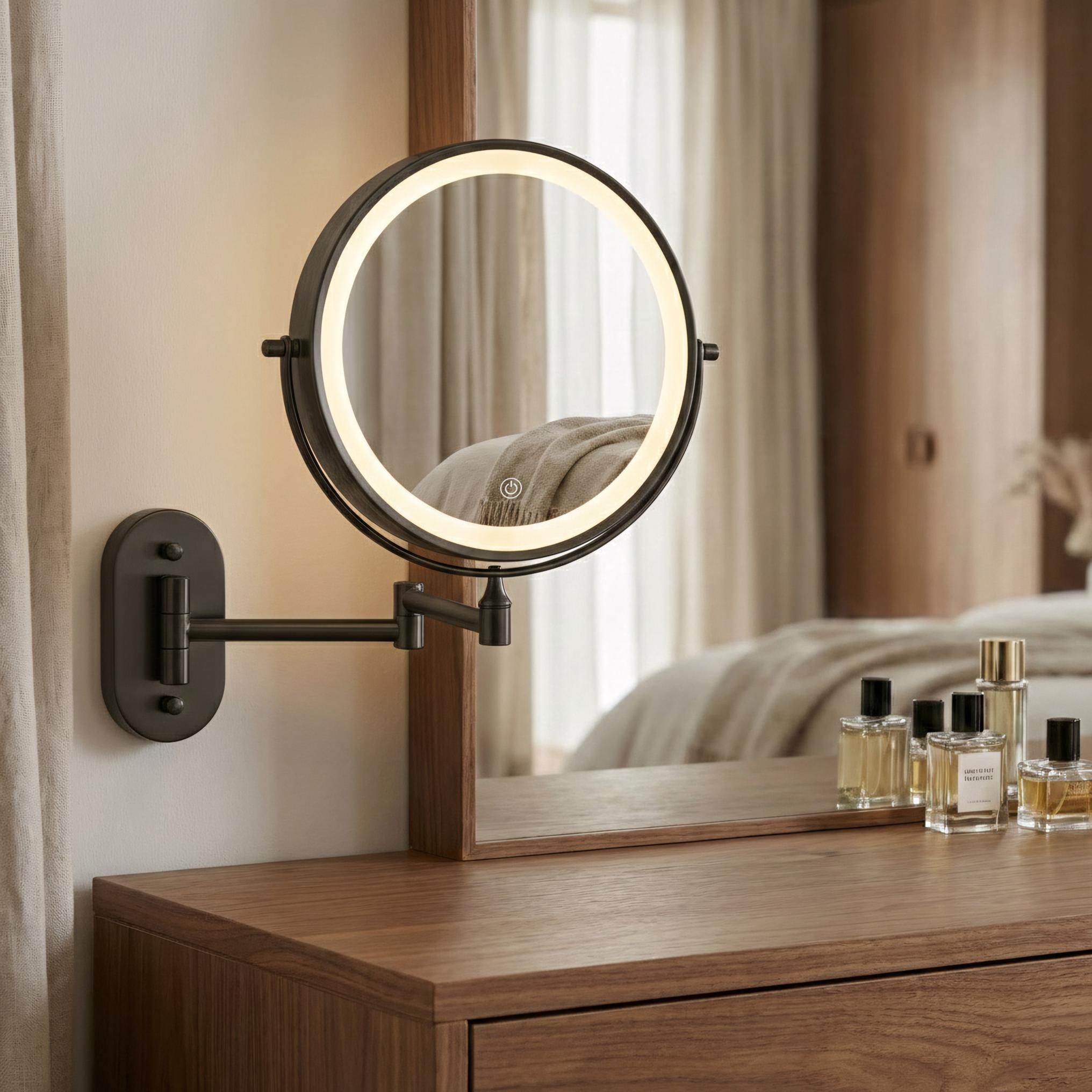 Lustro ścienne dwustronne kosmetyczne LED Glow - Czarne