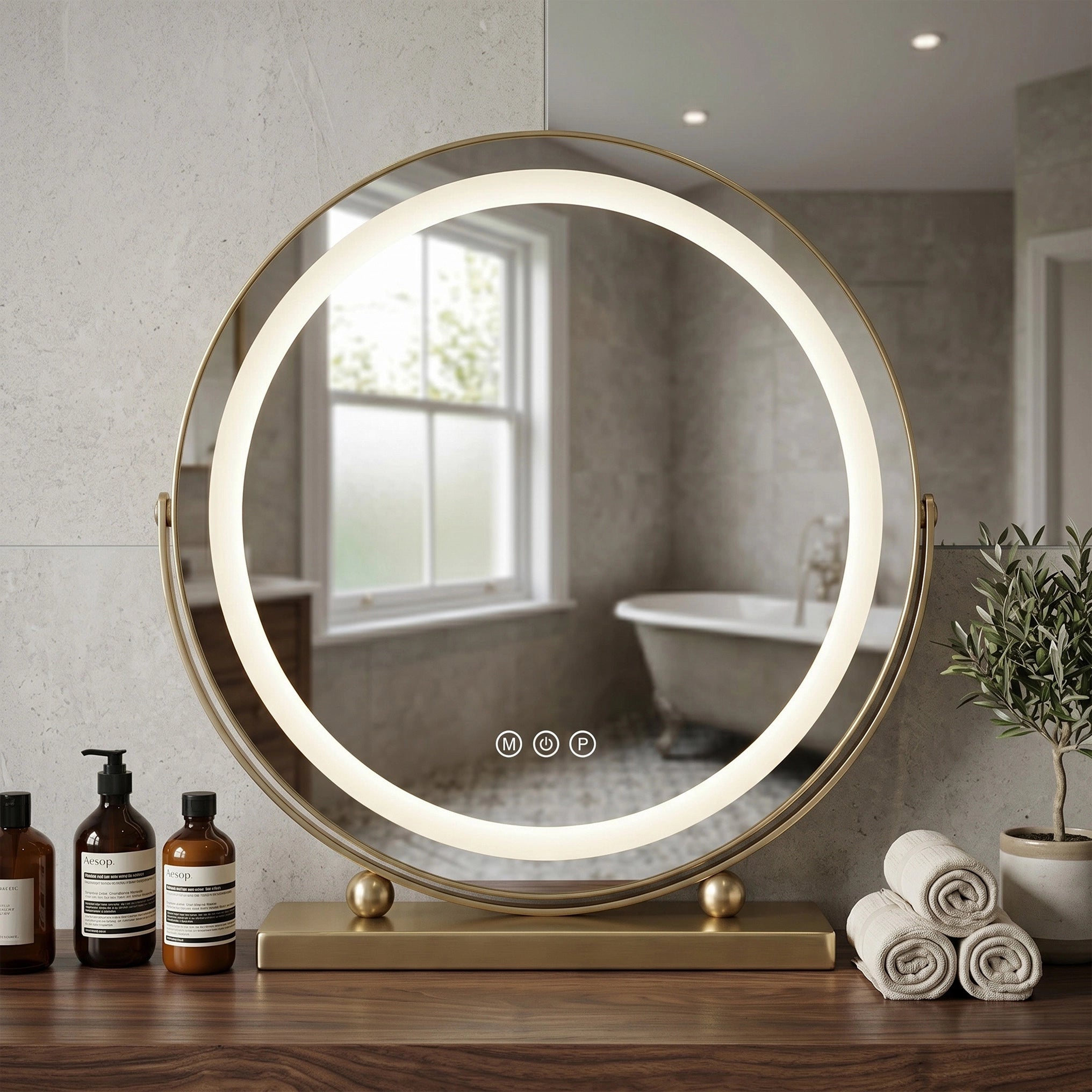 Lustro do make-upu LED - 40 cm Złoto