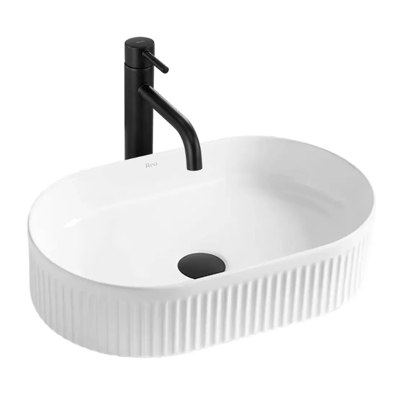 Umywalka nablatowa biała 50 cm Vanda ryflowana