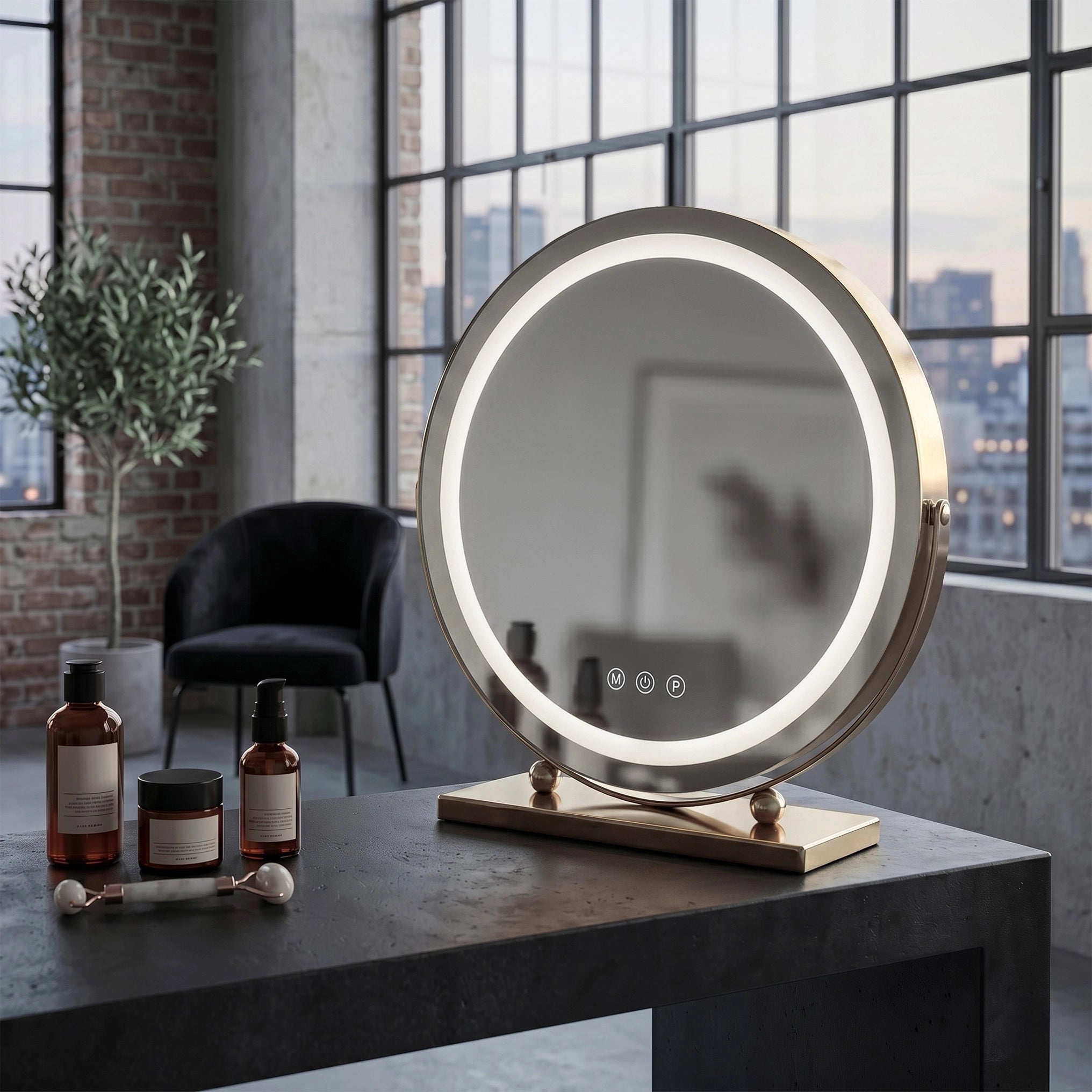 Lustro do make-upu LED - 40 cm Złoto