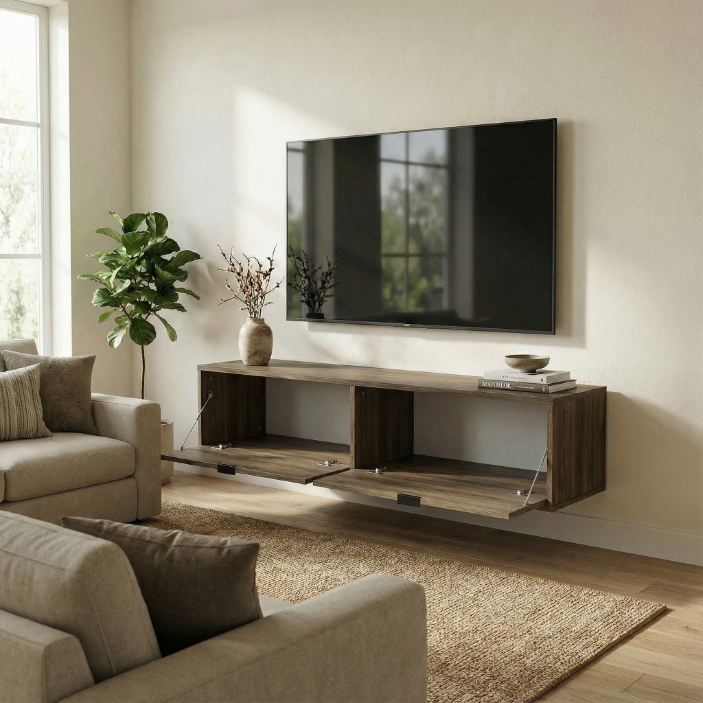Szafka RTV 140 cm wisząca Aura - Orzech Ciemny