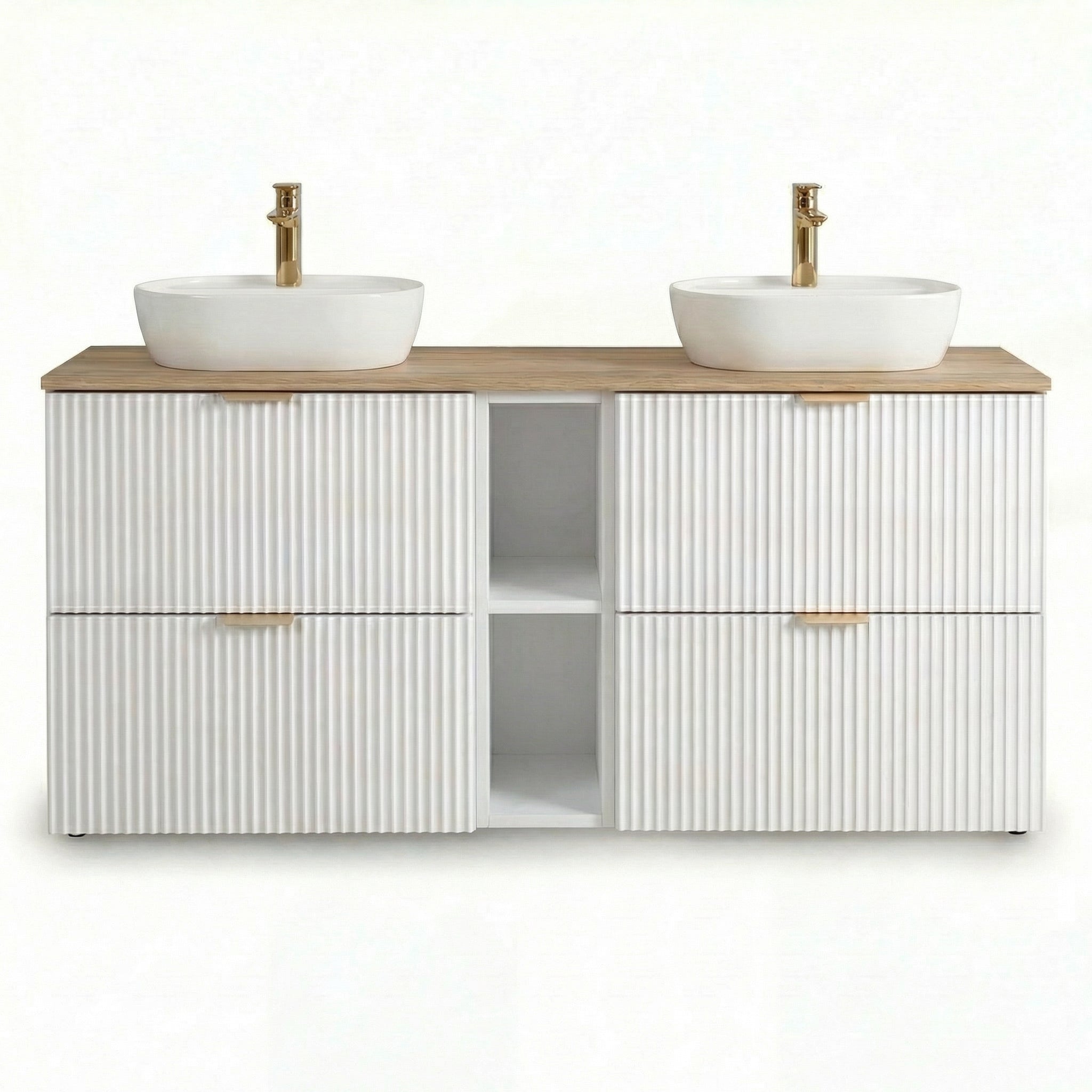 Zestaw mebli łazienkowych: Szafka pod umywalkę z umywalkami 140 cm Biały Willy