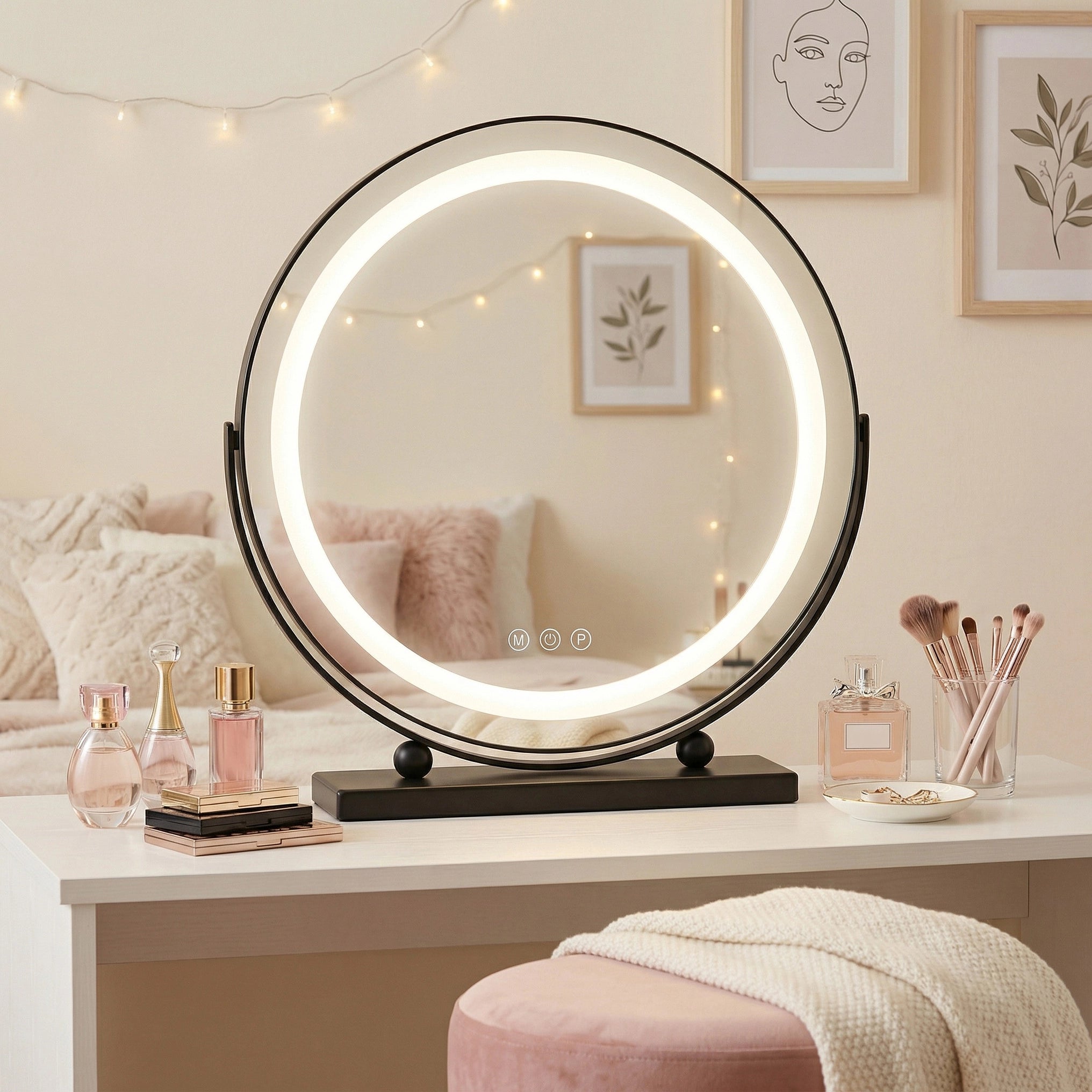 Lustro do make-upu LED - 40 cm Czarne