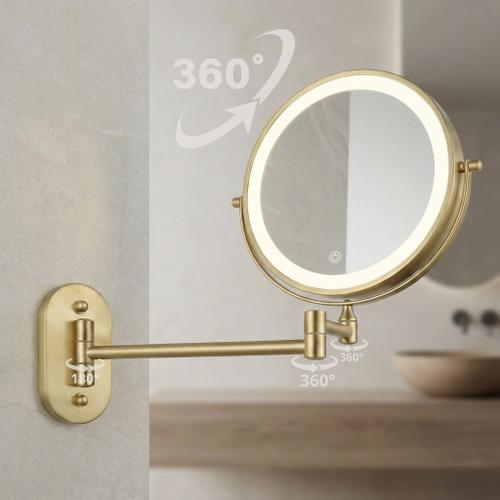Lustro ścienne dwustronne kosmetyczne LED Glow - Złoto szczotkowane