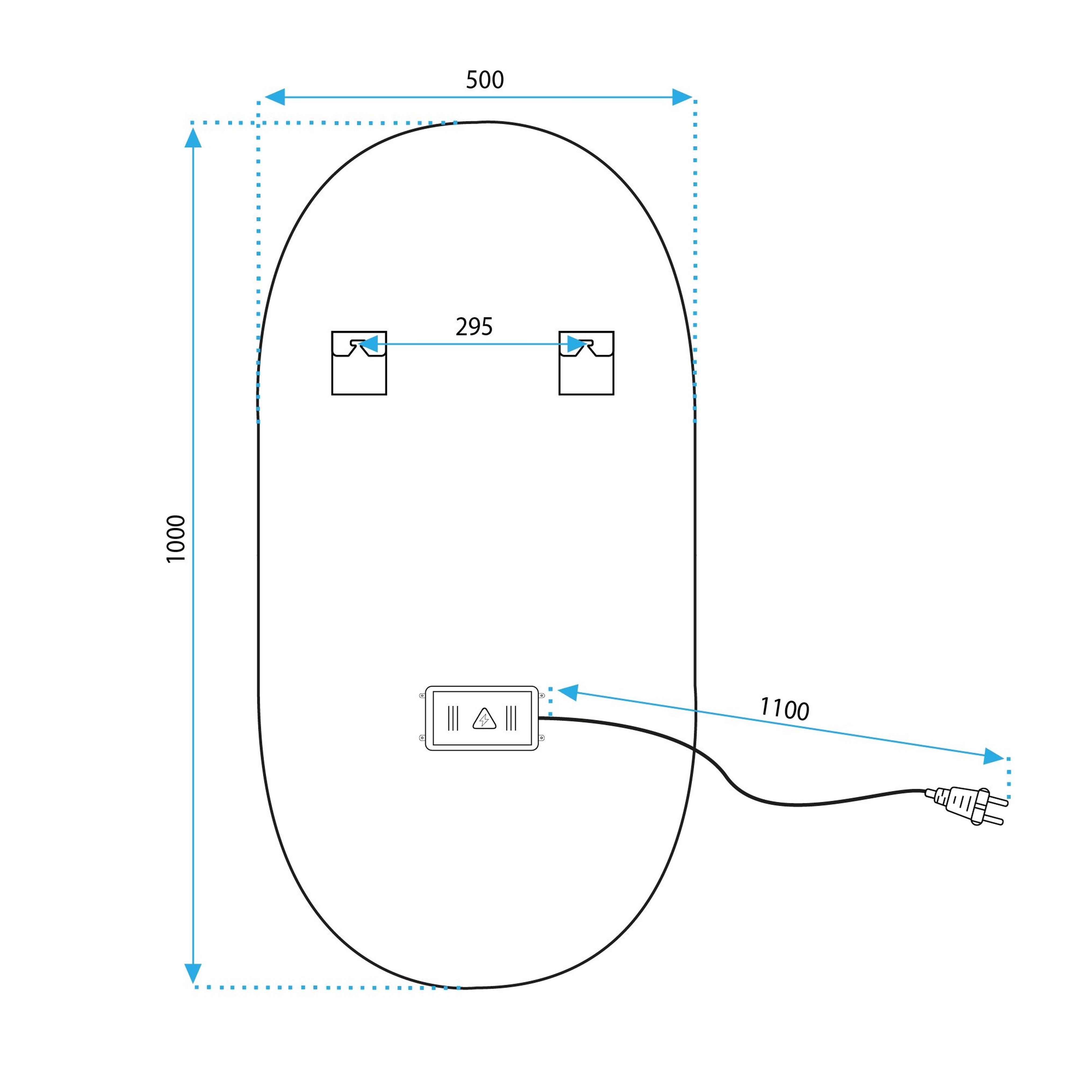Lustro ścienne LED OVL 50x100 cm - Złote