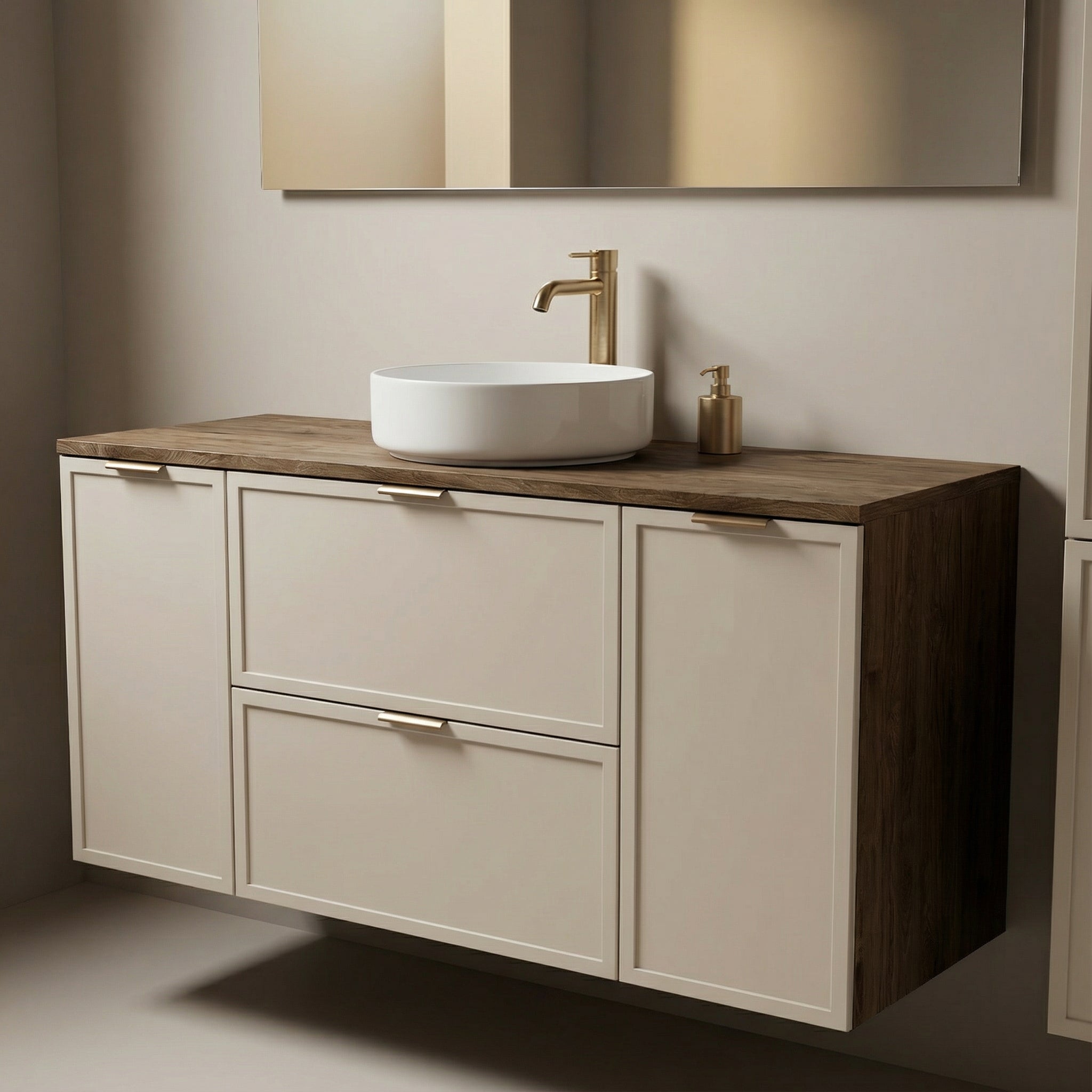 Szafka pod umywalkę z drzwiami i szufladami 120 cm Roma - Kaszmir/Ciemny Orzech