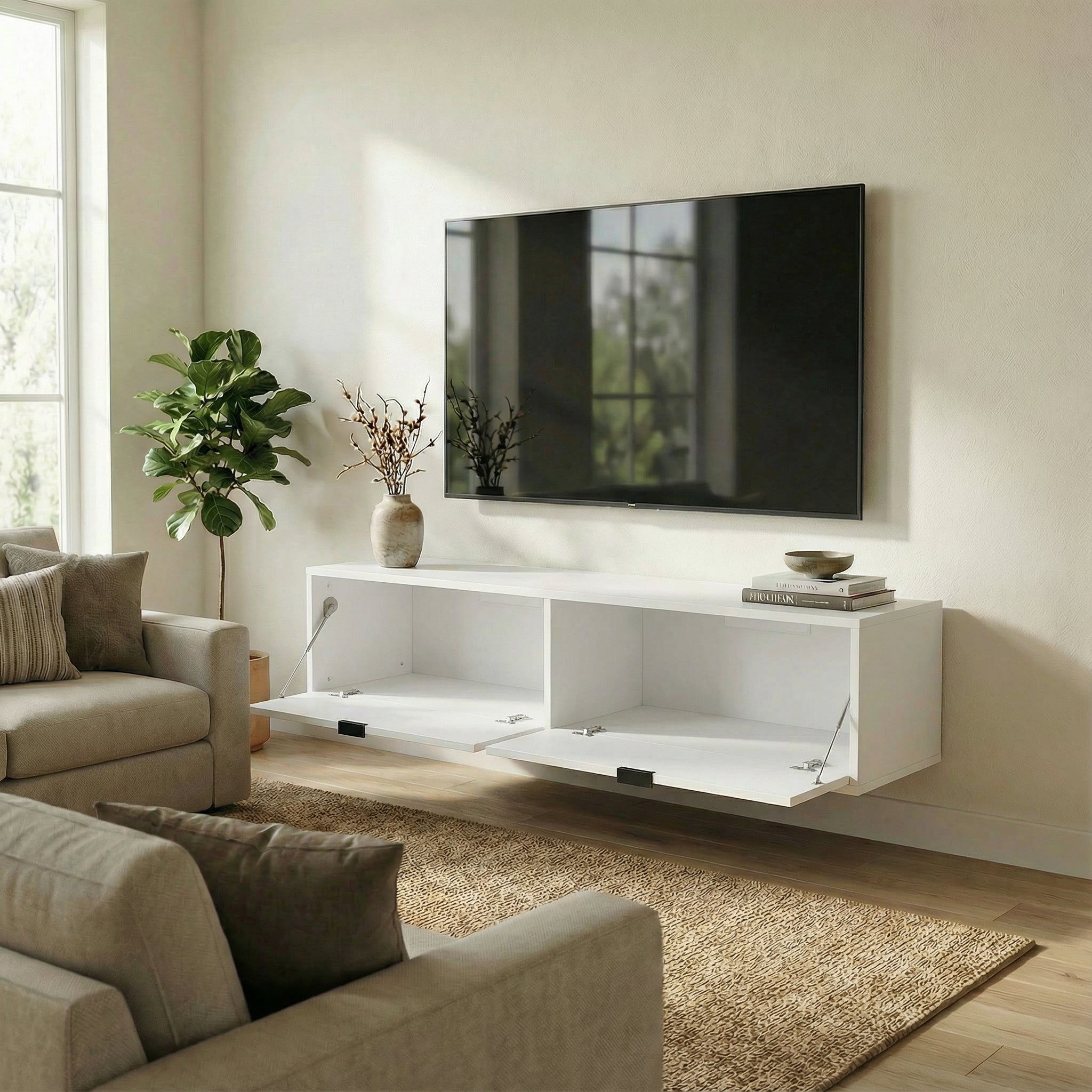 Szafka RTV 140 cm Aura - wisząca Biały