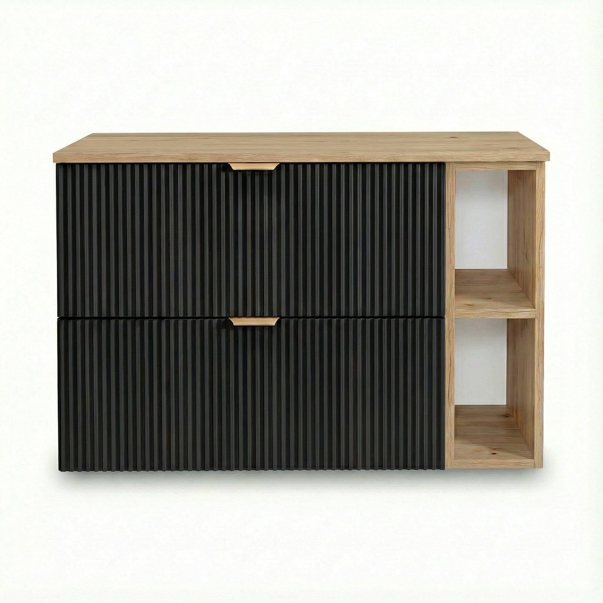 Szafka pod umywalkę 100 cm z regałem Willy - Czarny/blat Orzech