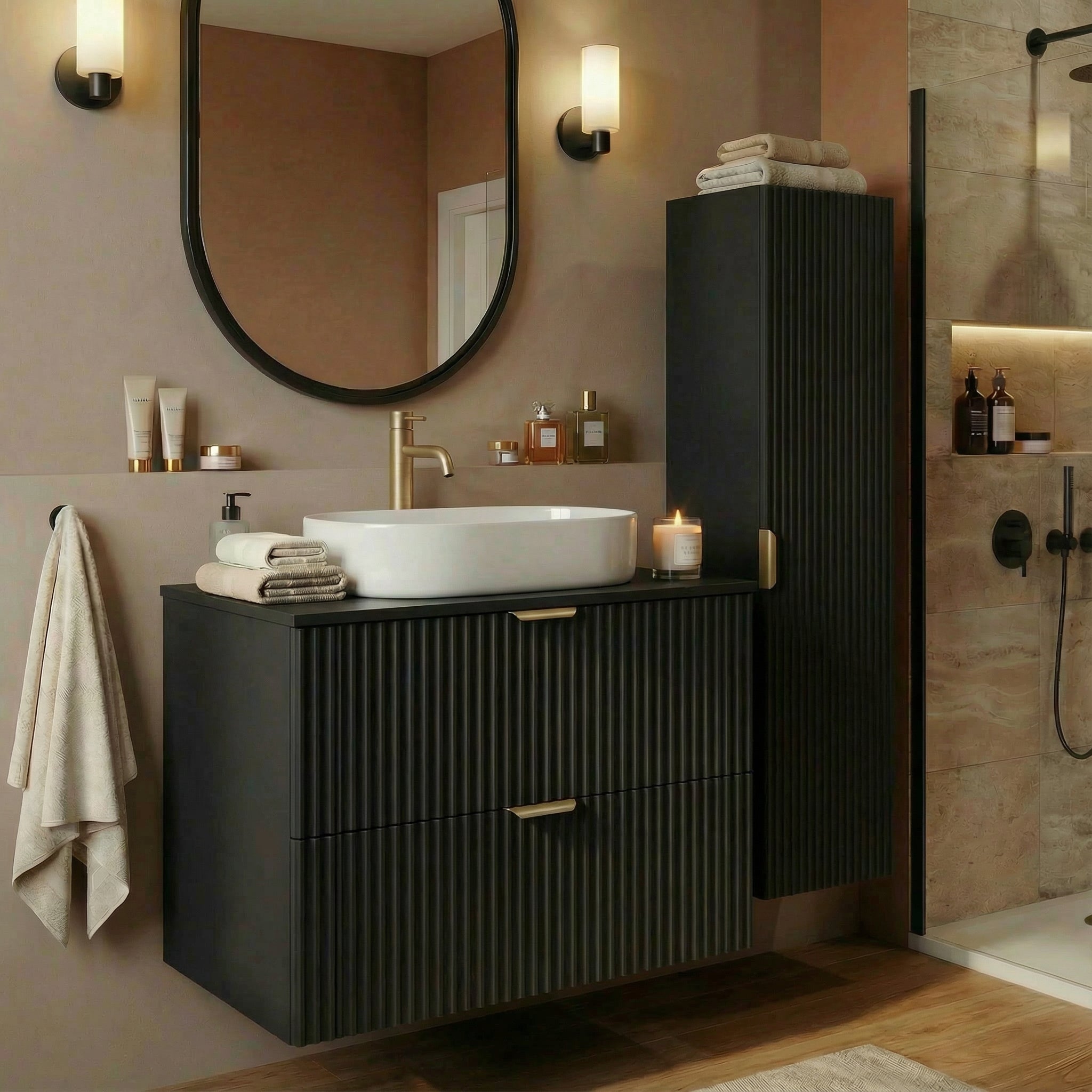 Szafka pod umywalkę z ryflowanymi frontami 80 cm Willy - Czarny