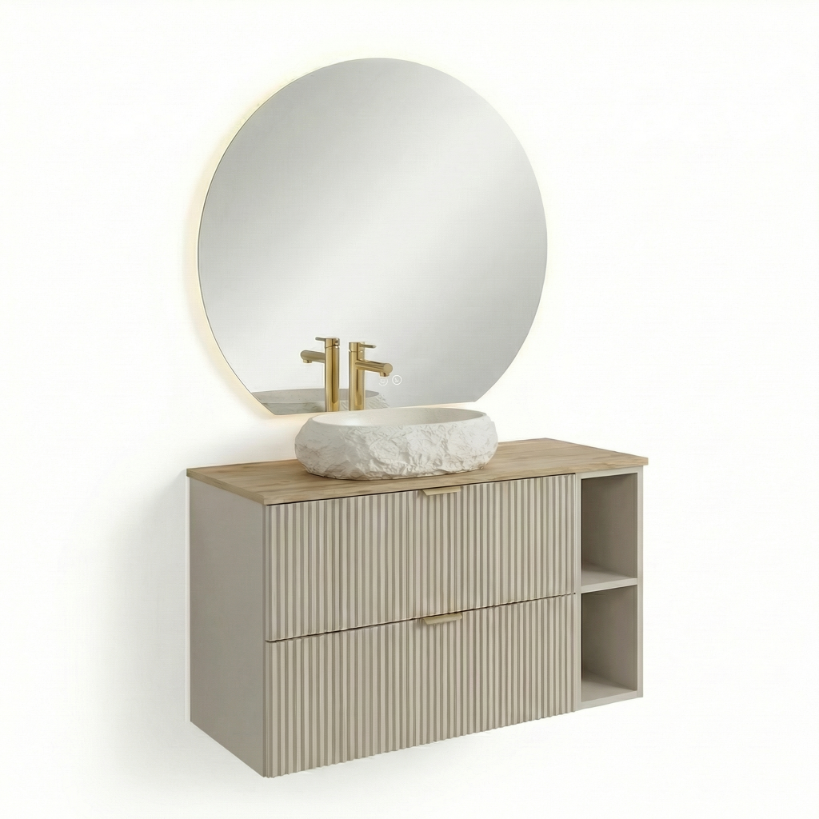 Zestaw mebli łazienkowych: Szafka z 2 szufladami z umywalką, lustro LED Kaszmir Willy