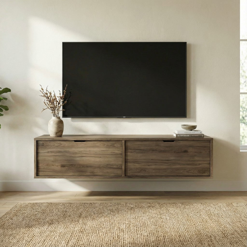 Szafka RTV 140 cm wisząca Aura - Orzech Ciemny