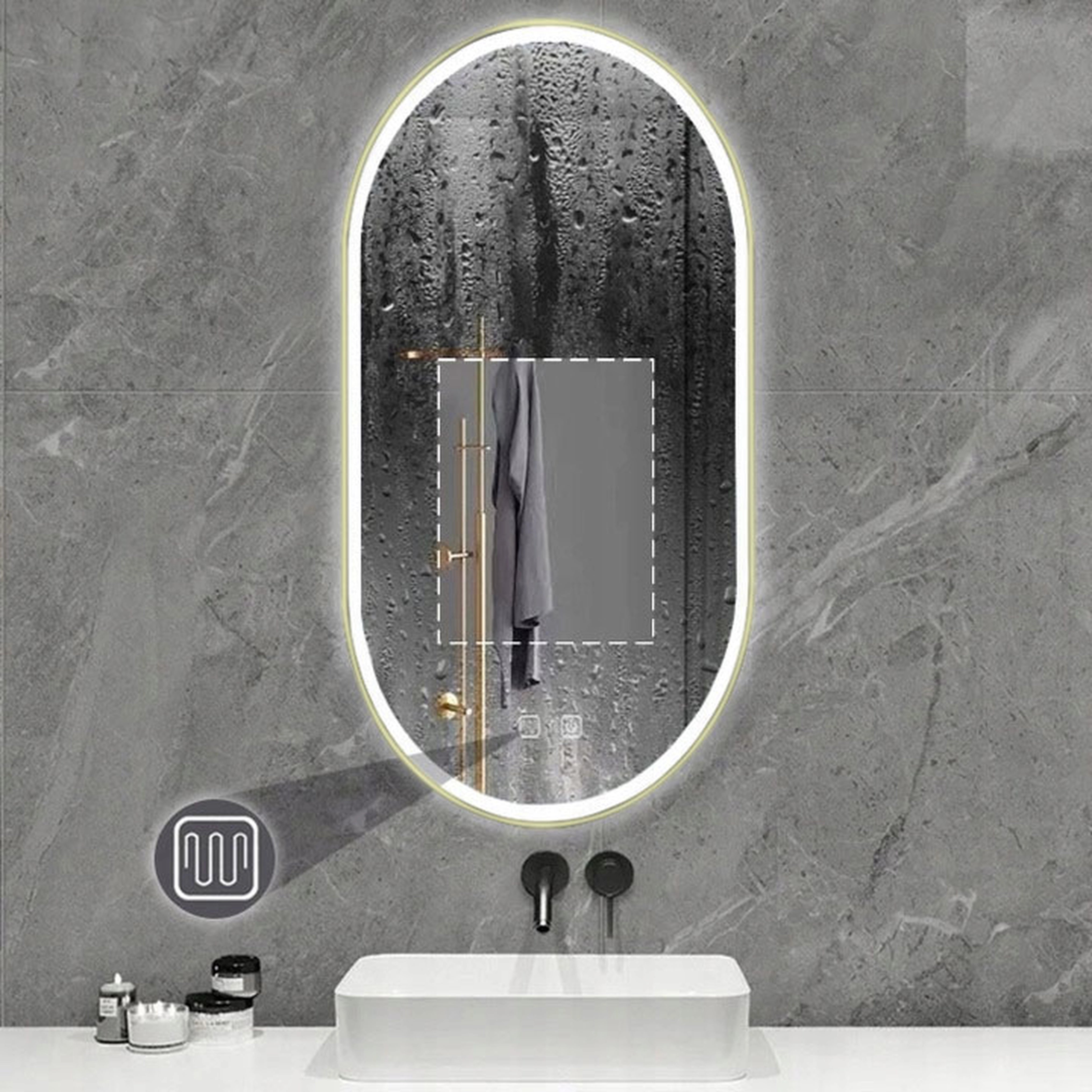 Lustro ścienne LED OVL 50x100 cm - Złote