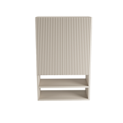 Badezimmer Hängeschrank Willy 60 cm für Geberit mit geriffelter Front in Kaschmir, zwei Regalböden, obere Ablage und modernem Design.