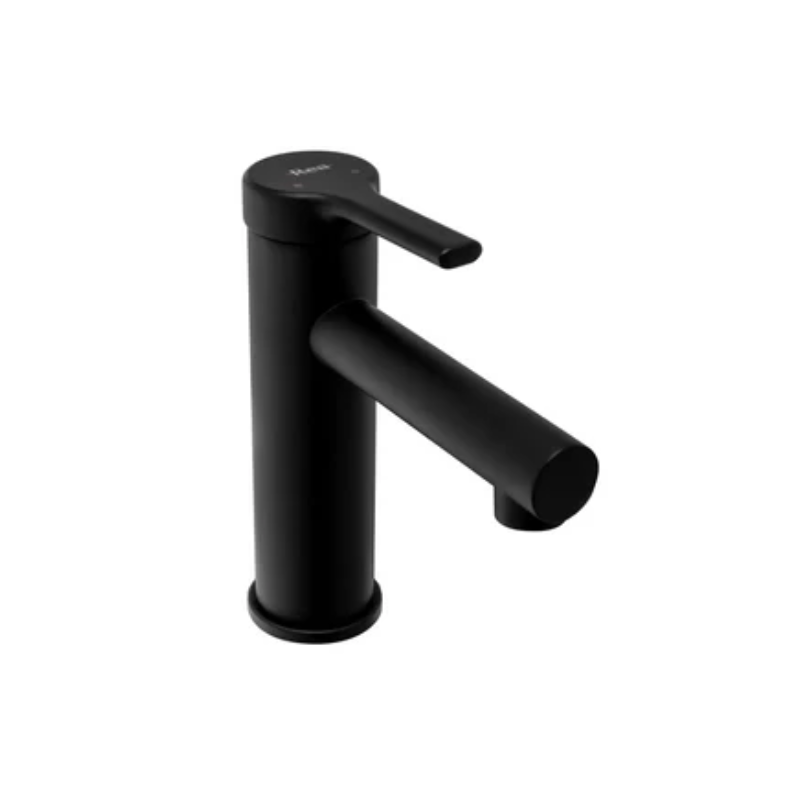 Bateria umywalkowa Pixel niska czarna mat – elegancka czarna bateria do łazienki z ceramiczną głowicą i perlatorem.