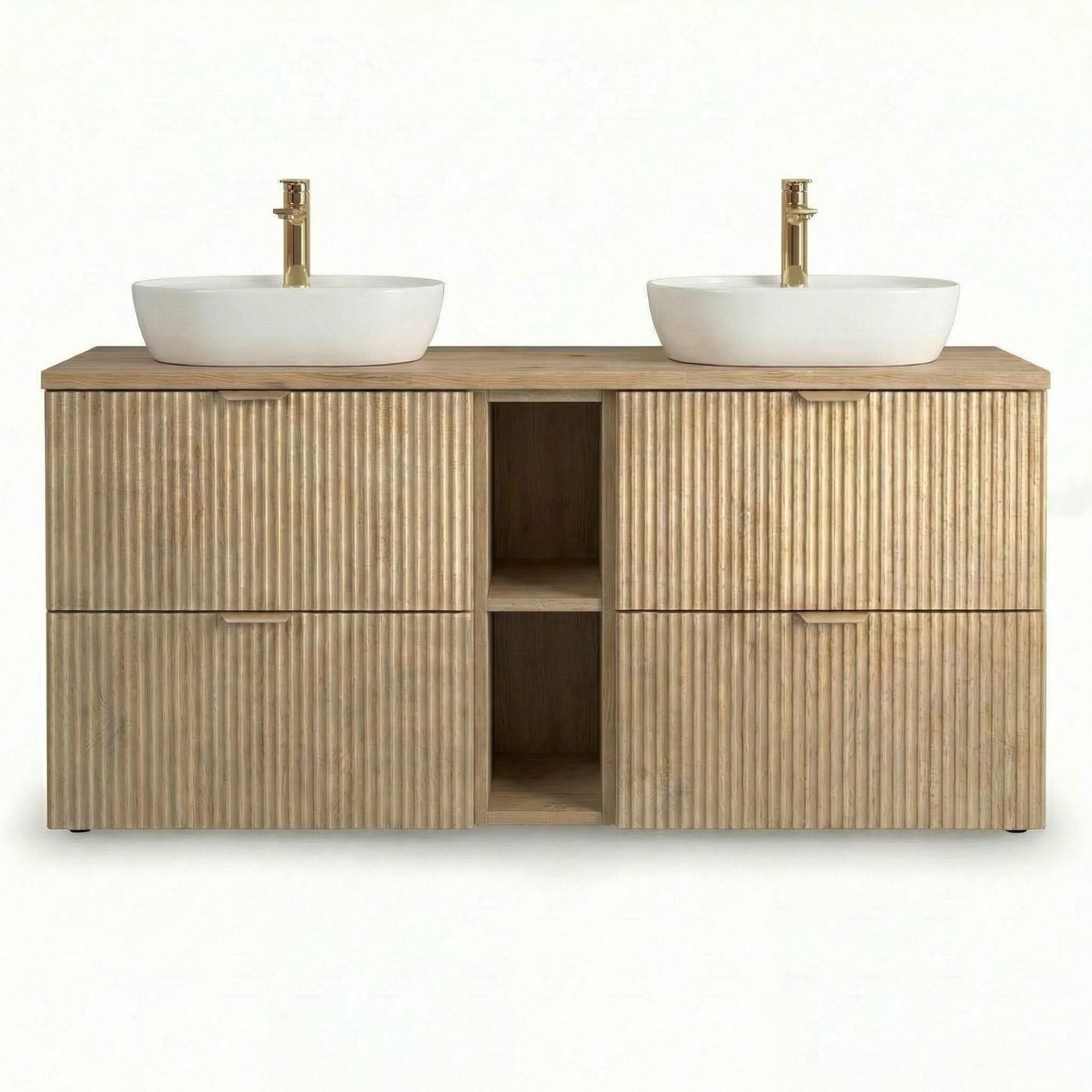 Zestaw mebli łazienkowych: Szafka pod umywalkę z umywalkami 140 cm Dąb Cremona Willy