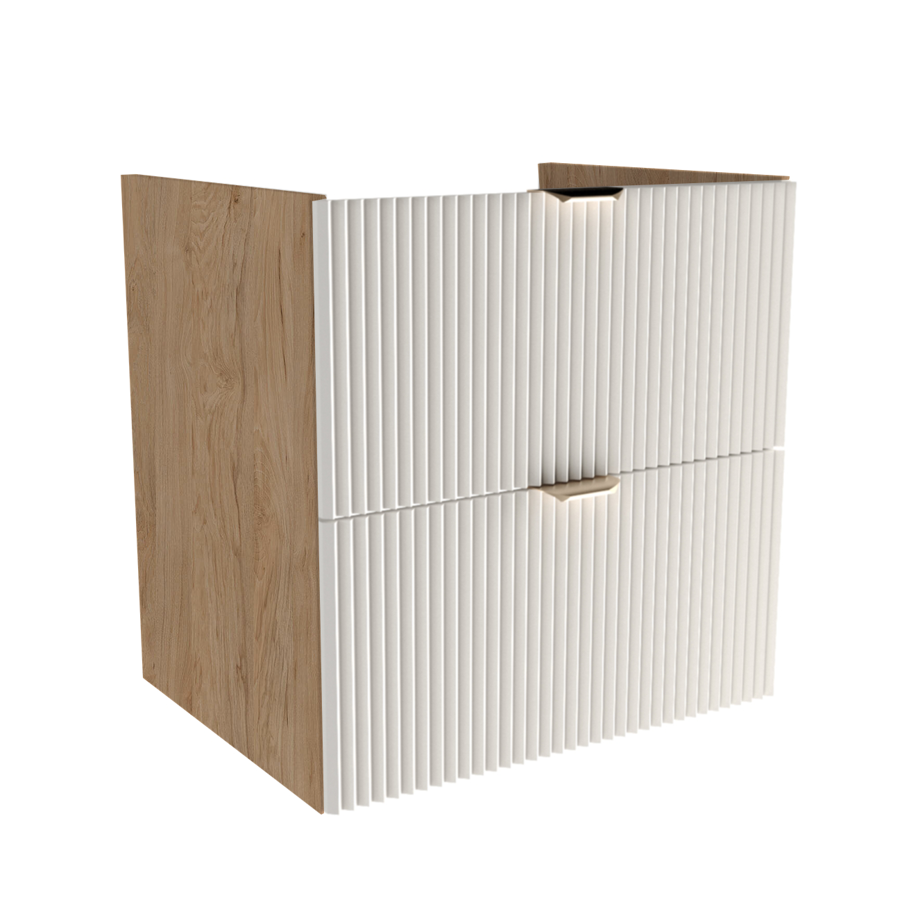 Szafka pod umywalkę 60 cm ryflowane fronty, bez blatu Willy - Biały/Orzech