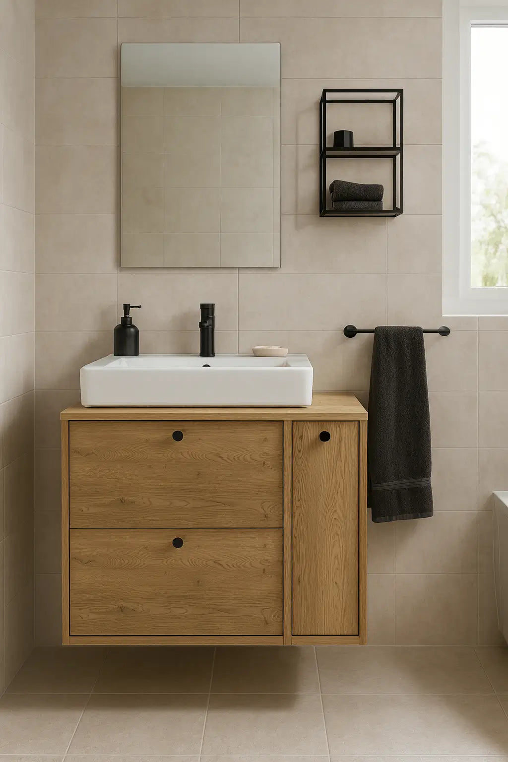 Szafka pod umywalkę z regałem zamkniętym 80 cm Belino - Dąb Cremona