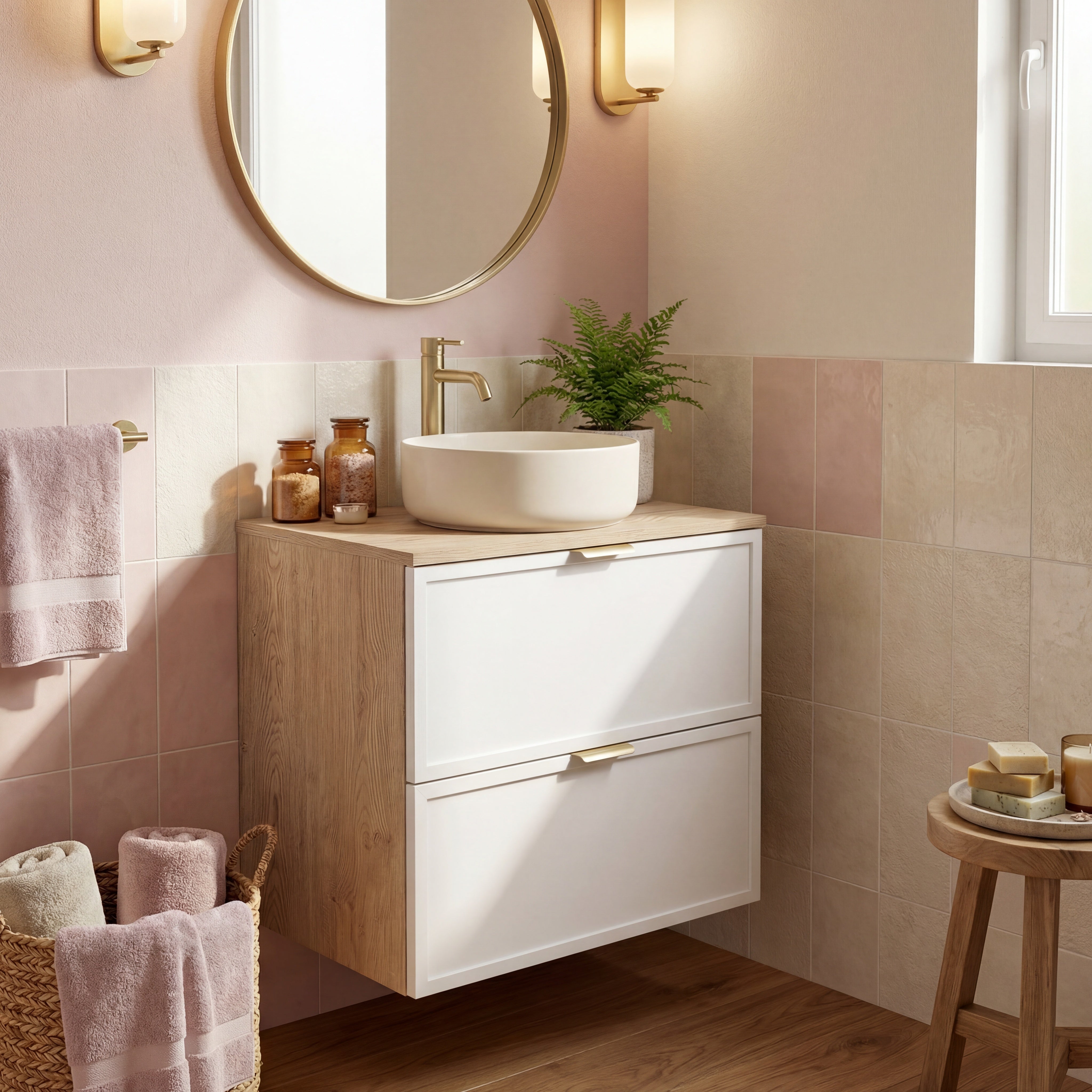 Szafka pod umywalkę z szufladami 60 cm Roma - Biały/Dąb Cremona