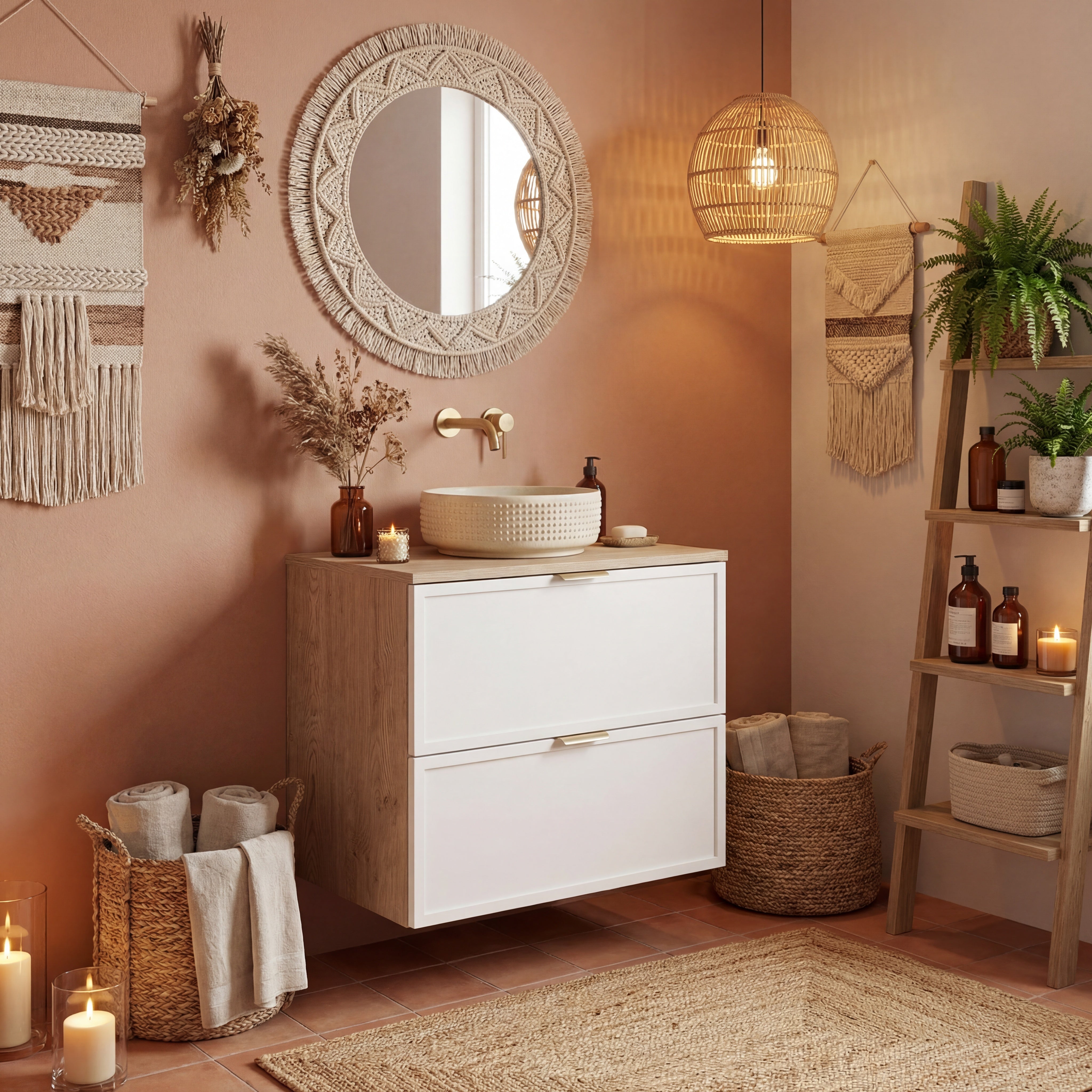 Szafka pod umywalkę z szufladami 60 cm Roma - Biały/Dąb Cremona