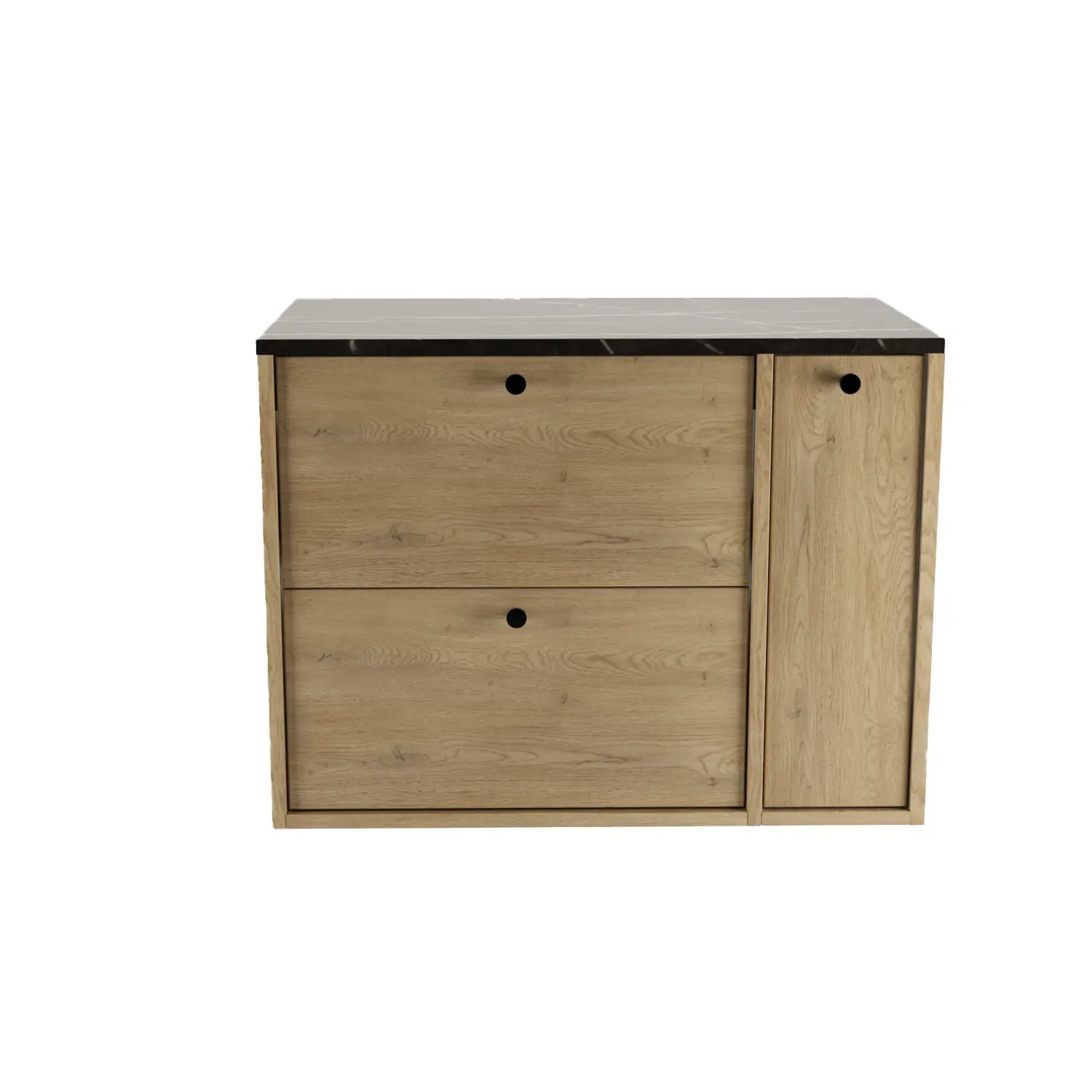 Szafka pod umywalkę z regałem zamkniętym 80 cm Belino - Dąb Cremona/Marmur Czarny blat