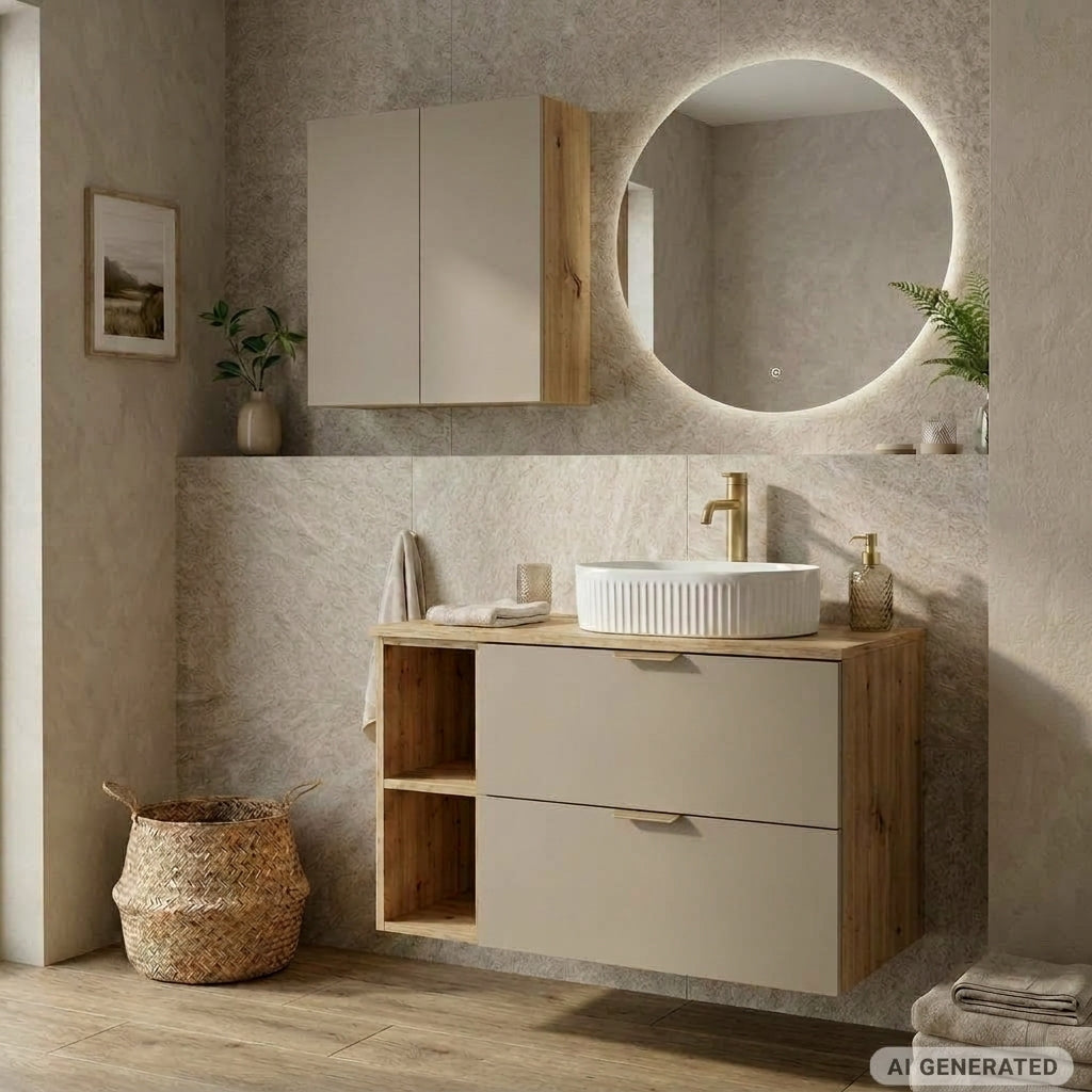 Szafka łazienkowa wisząca 60 cm z 2 drzwiczkami Orio - Kaszmir/Dąb artisan